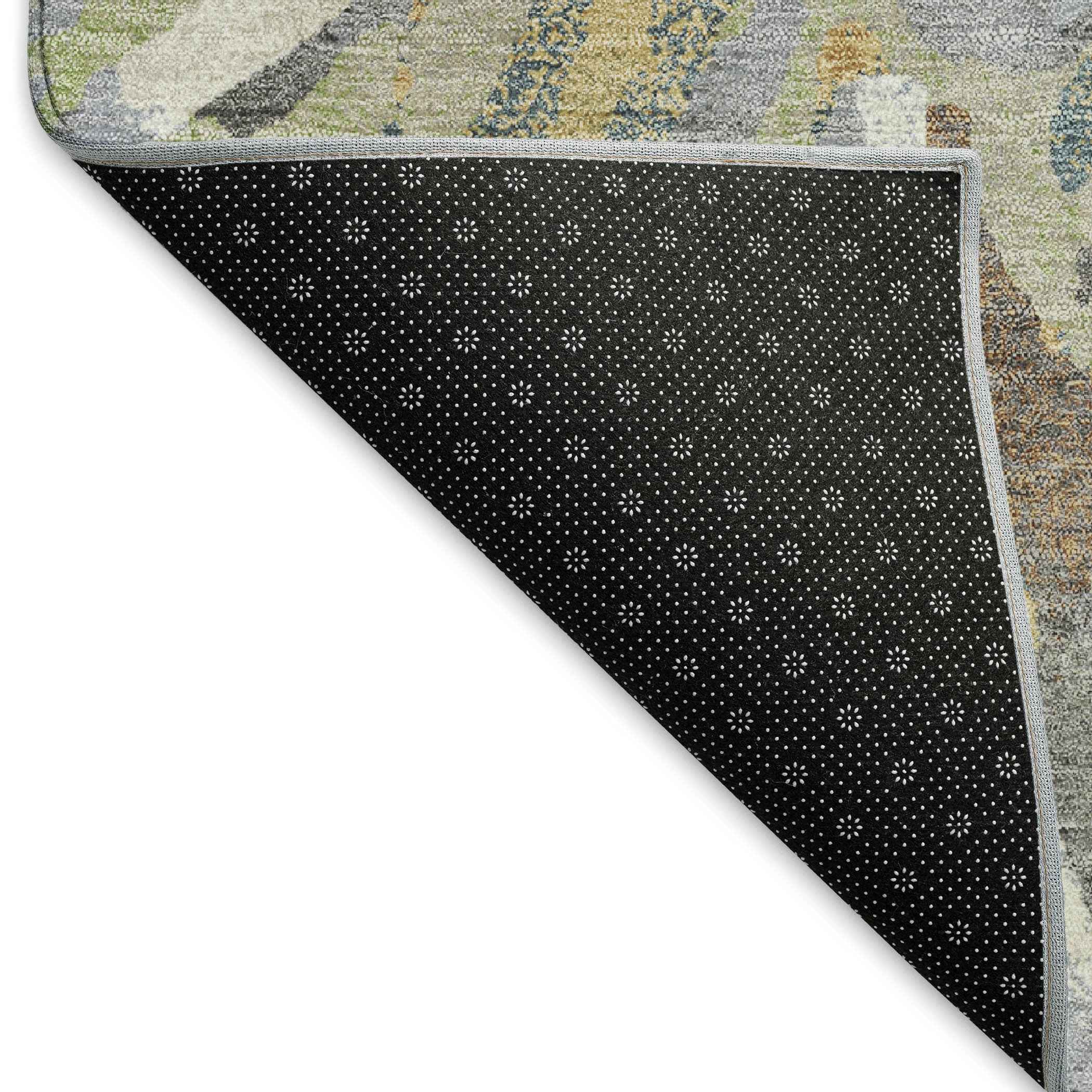 8' Wheat Ivory And Gray Round Floral Washable Indoor Outdoor Area Rug