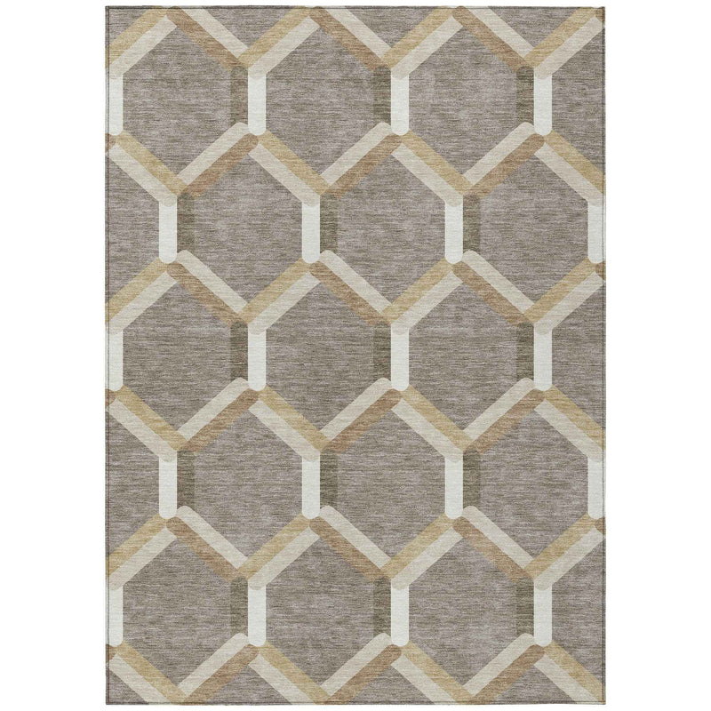 5' X 8' Taupe Beige And Ivory Geometric Washable Indoor Outdoor Area Rug