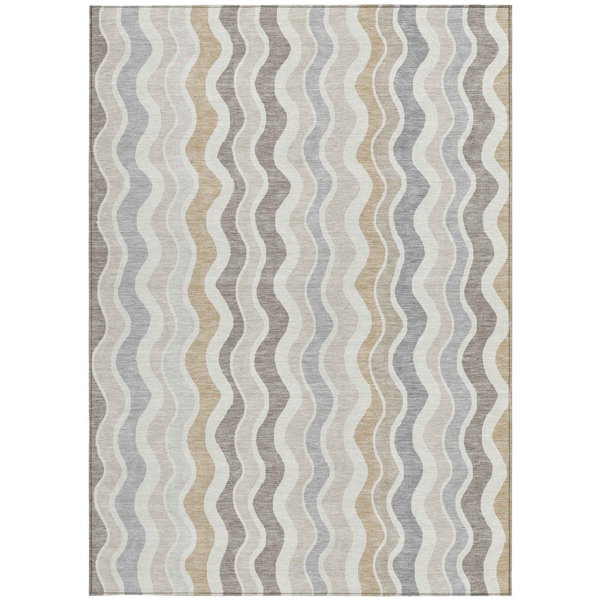 3' X 5' Ivory Khaki And Beige Striped Washable Indoor Outdoor Area Rug