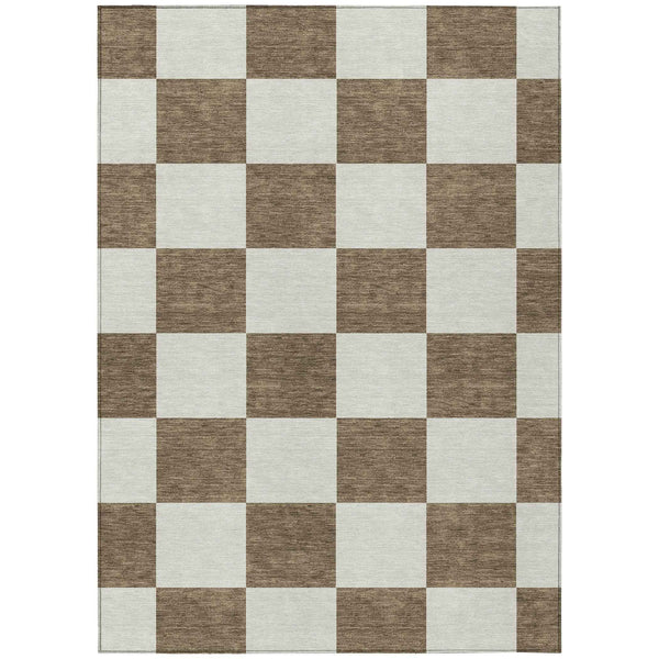 3' X 5' Chocolate And Ivory Geometric Washable Indoor Outdoor Area Rug