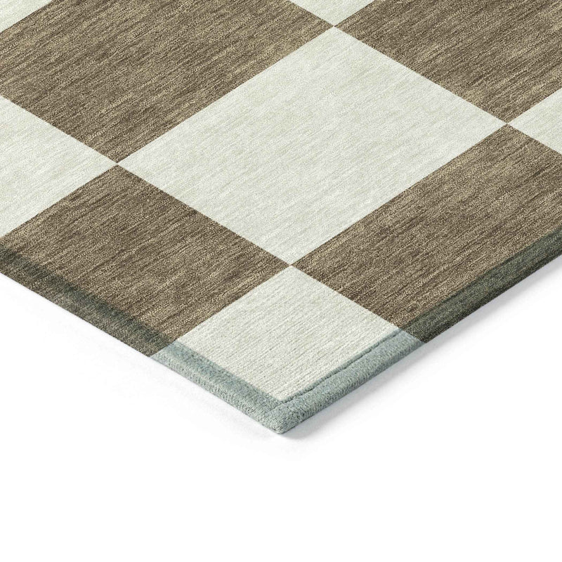3' X 5' Chocolate And Ivory Geometric Washable Indoor Outdoor Area Rug