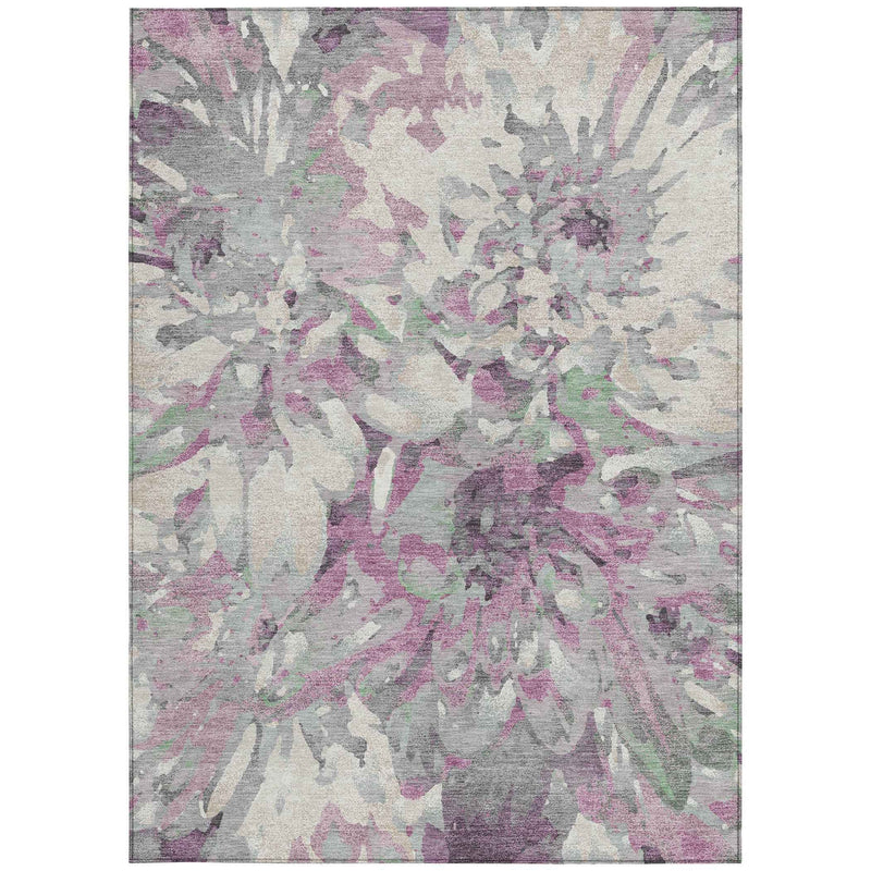 10' X 14' Blush Ivory And Gray Floral Washable Indoor Outdoor Area Rug