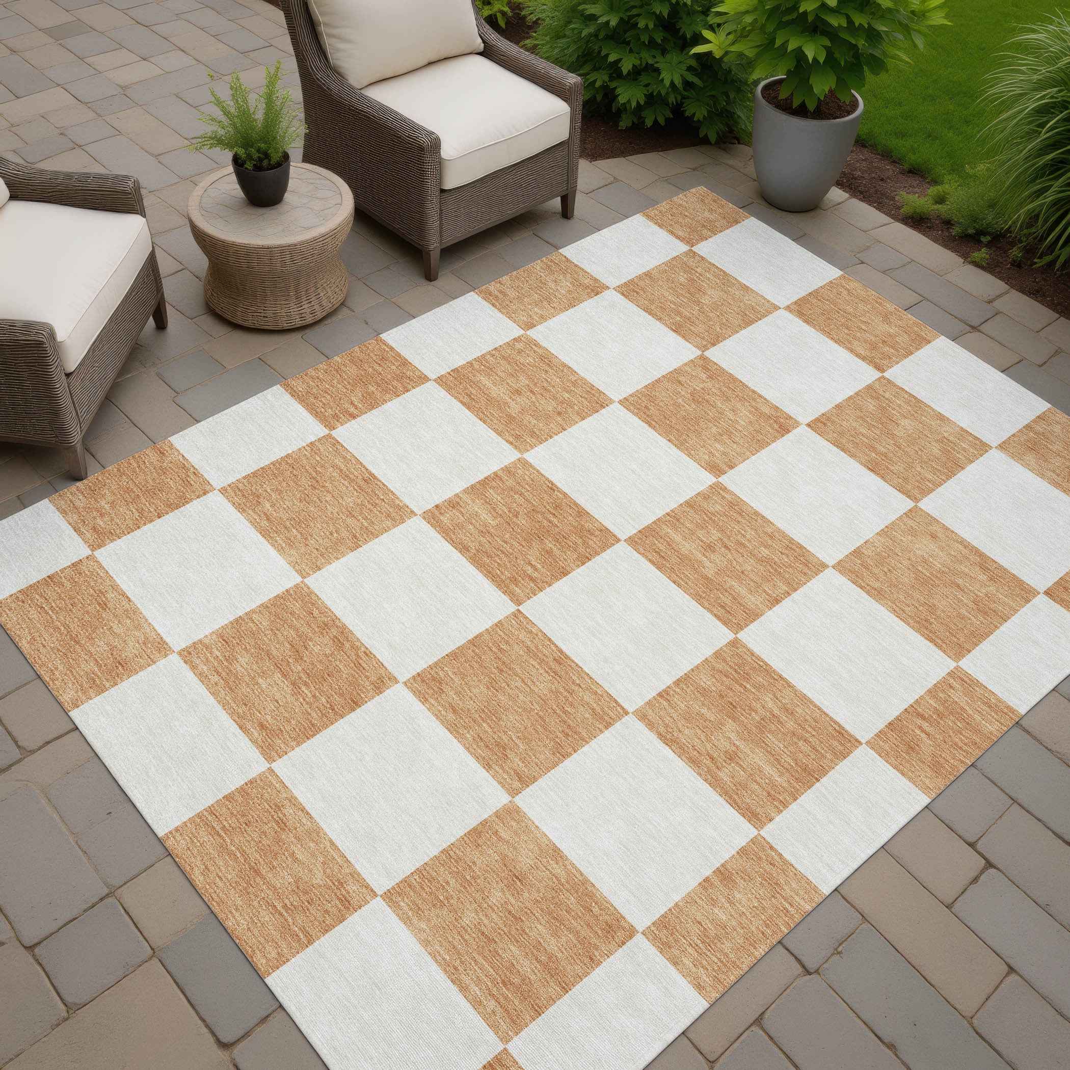 8' X 10' Copper And Ivory Geometric Washable Indoor Outdoor Area Rug