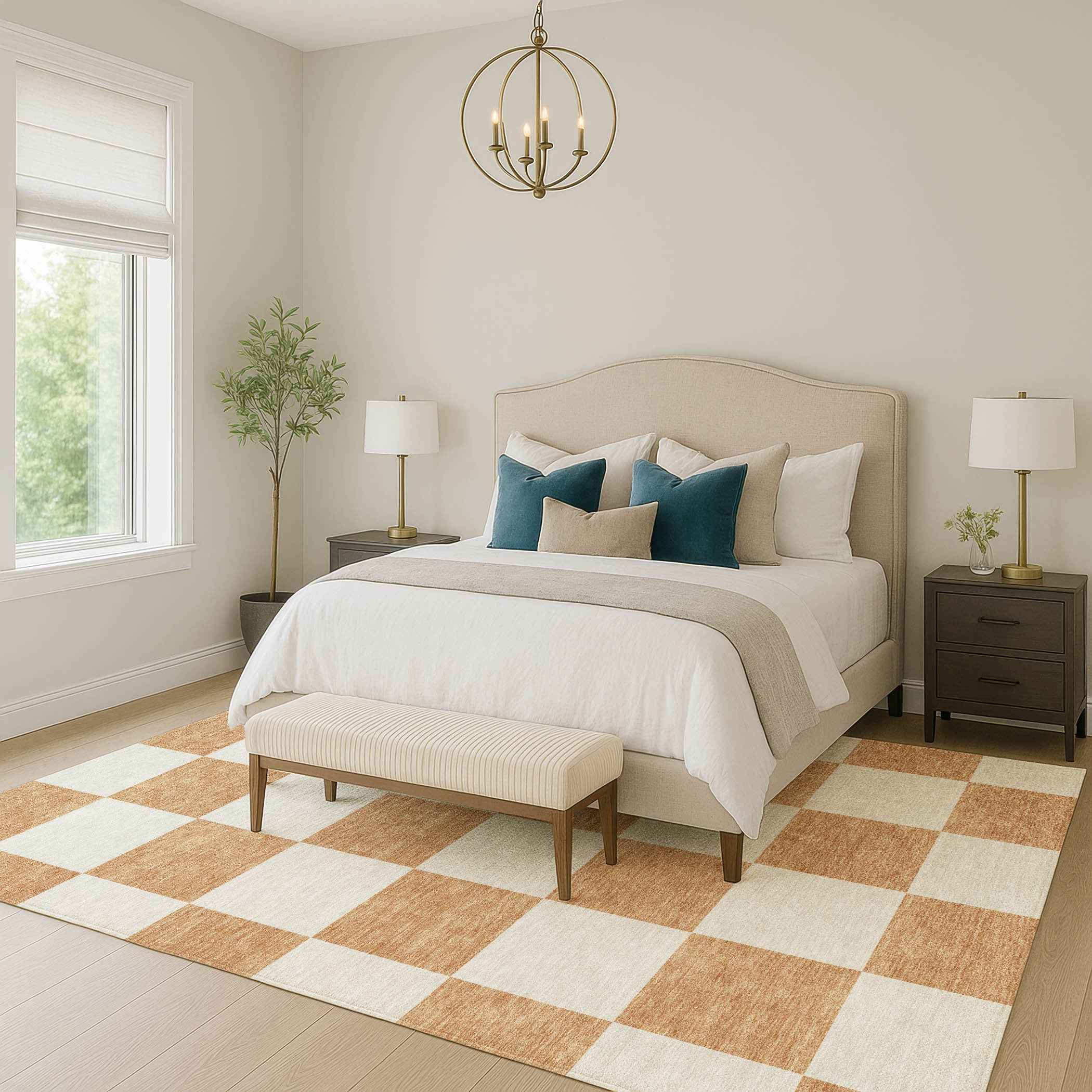 8' X 10' Copper And Ivory Geometric Washable Indoor Outdoor Area Rug