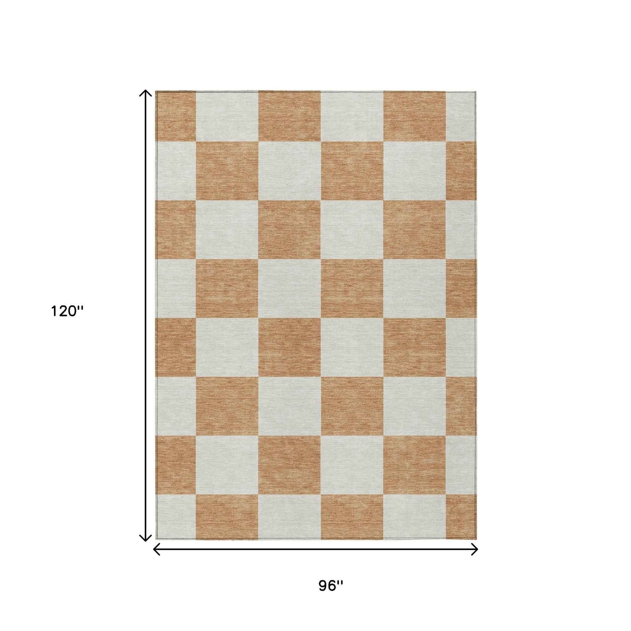 8' X 10' Copper And Ivory Geometric Washable Indoor Outdoor Area Rug