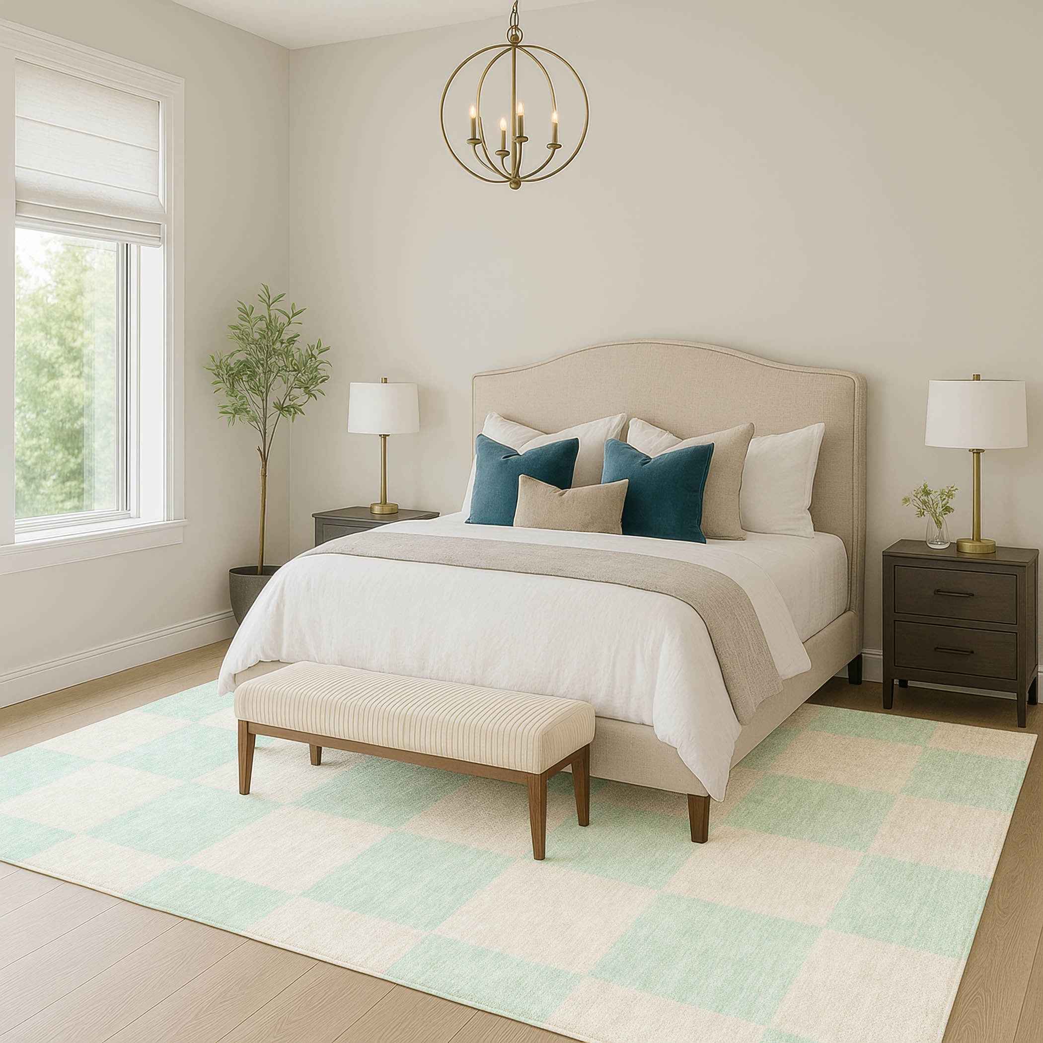 8' X 10' Mint Green And Ivory Geometric Washable Indoor Outdoor Area Rug