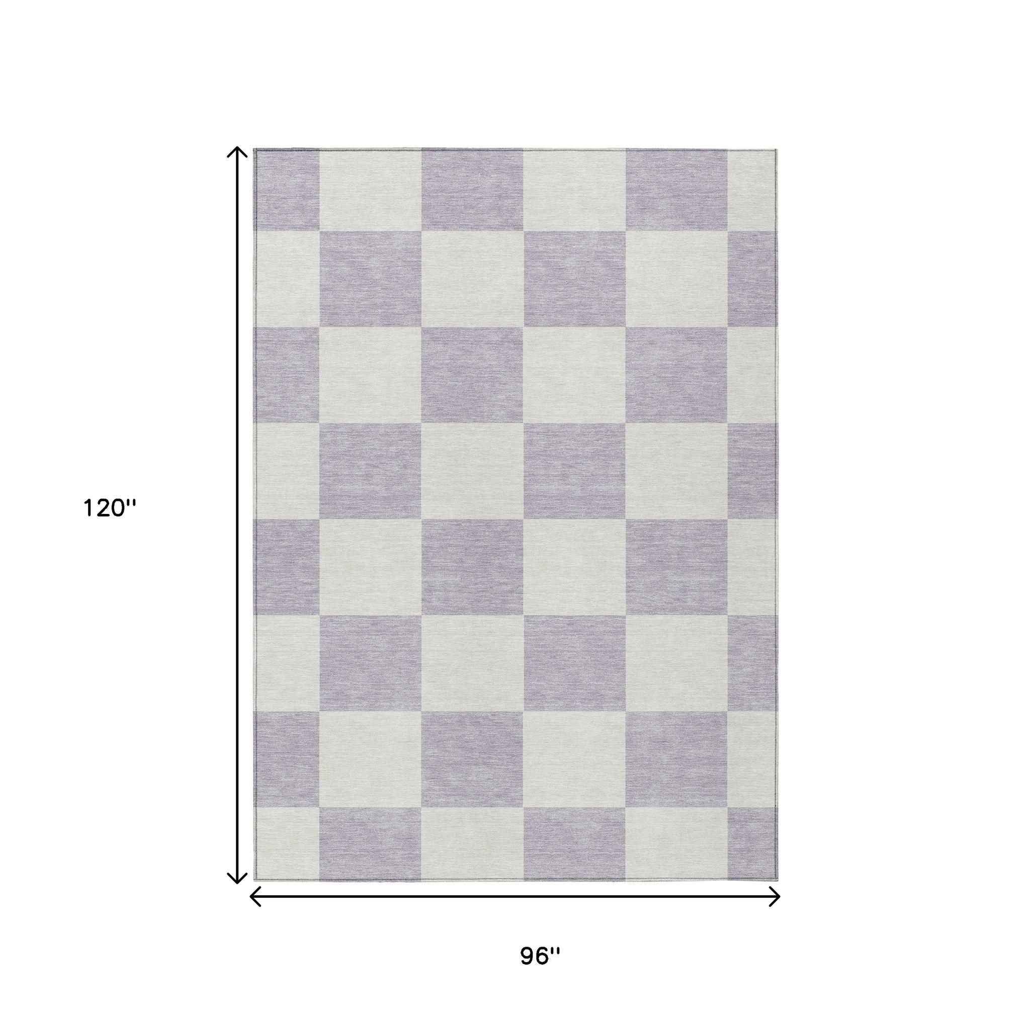 8' X 10' Lavender And Ivory Geometric Washable Indoor Outdoor Area Rug