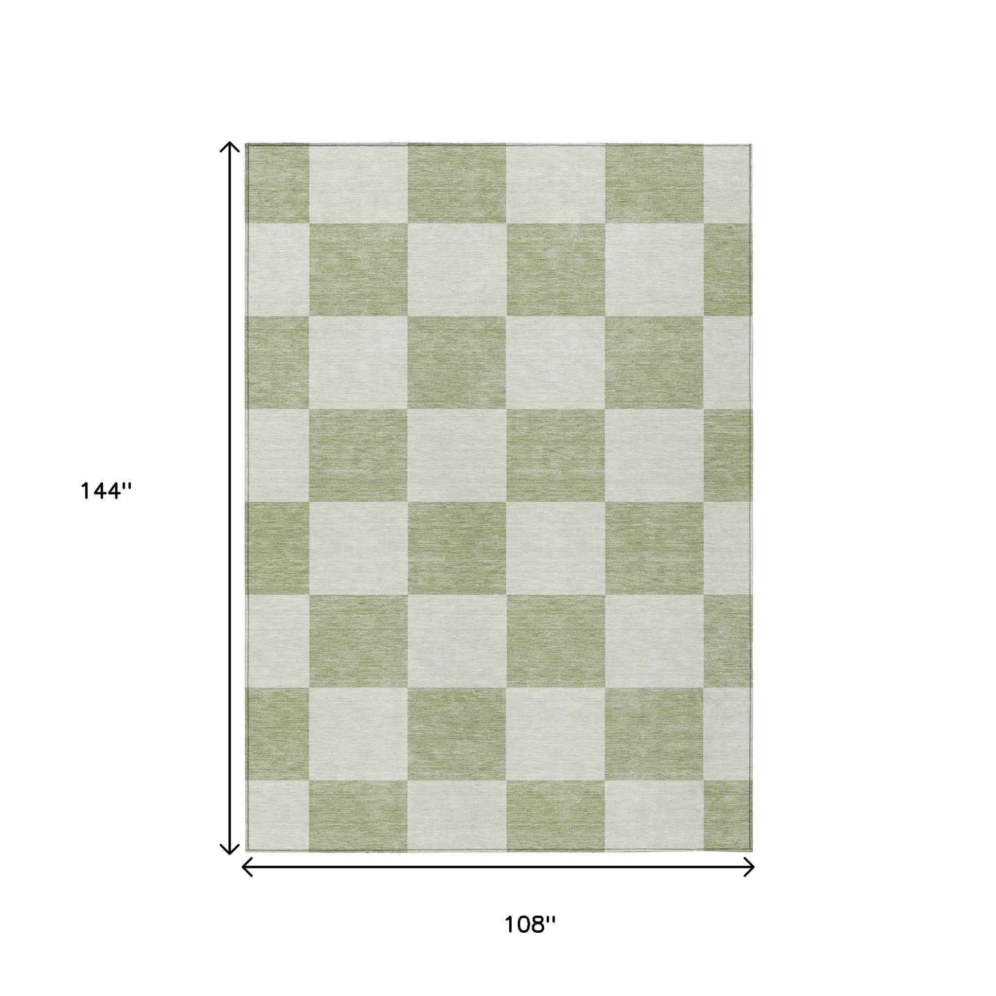 9' X 12' Artichoke Green And Ivory Geometric Washable Indoor Outdoor Area Rug