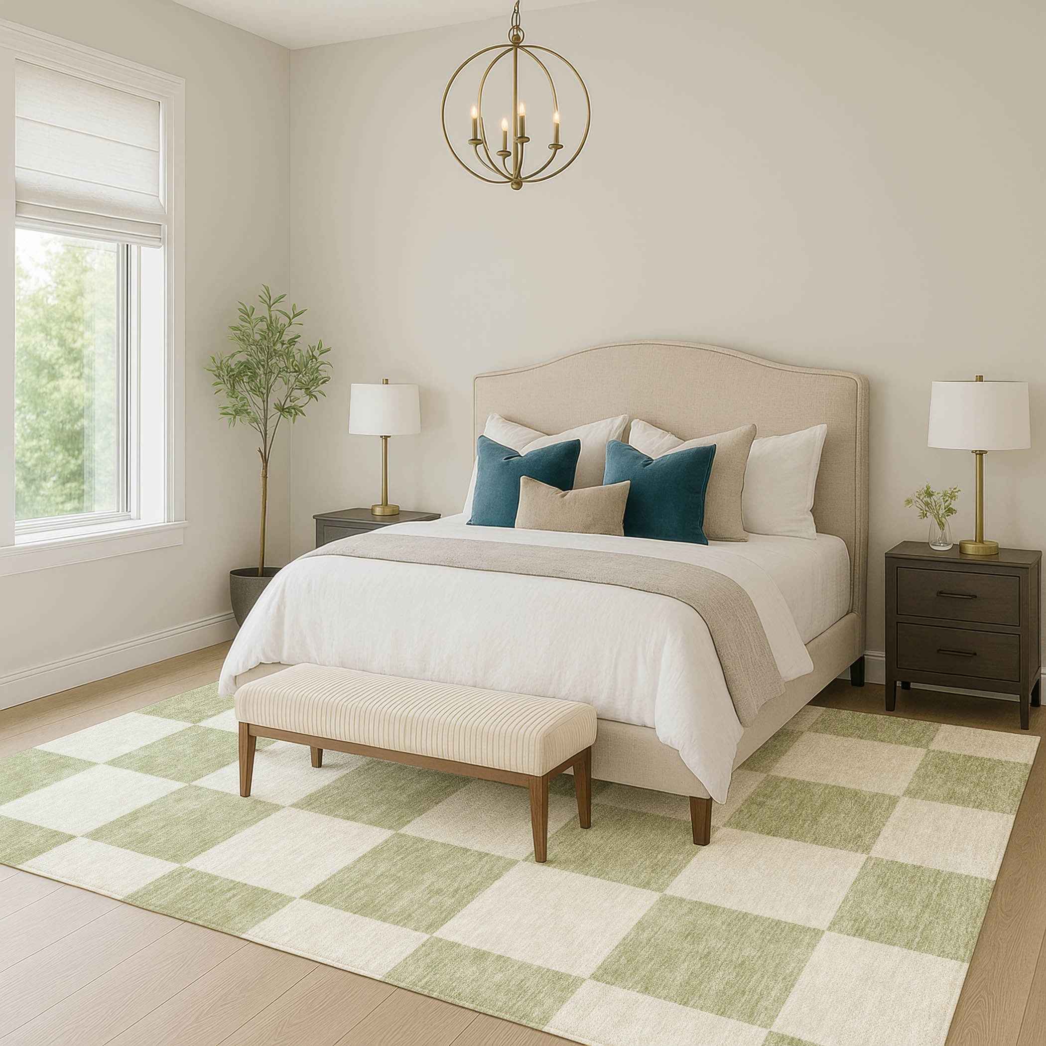 9' X 12' Artichoke Green And Ivory Geometric Washable Indoor Outdoor Area Rug