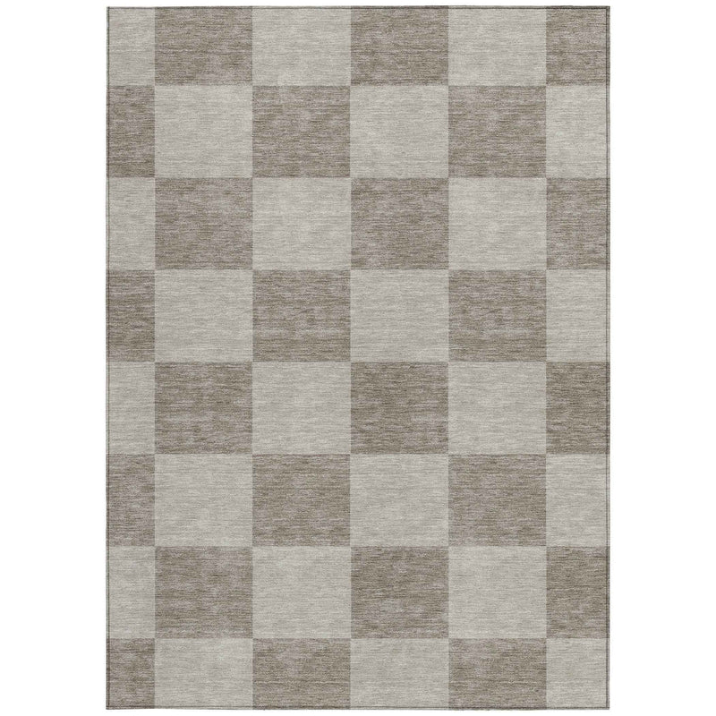 9' X 12' Khaki And Taupe Geometric Washable Indoor Outdoor Area Rug