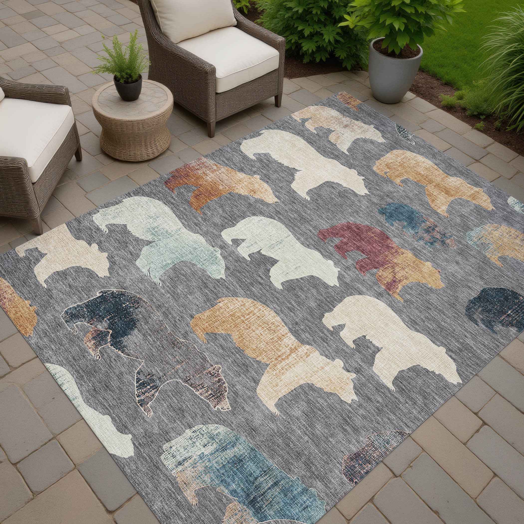 8' X 10' Gray Ivory And Beige Animal Print Washable Indoor Outdoor Area Rug