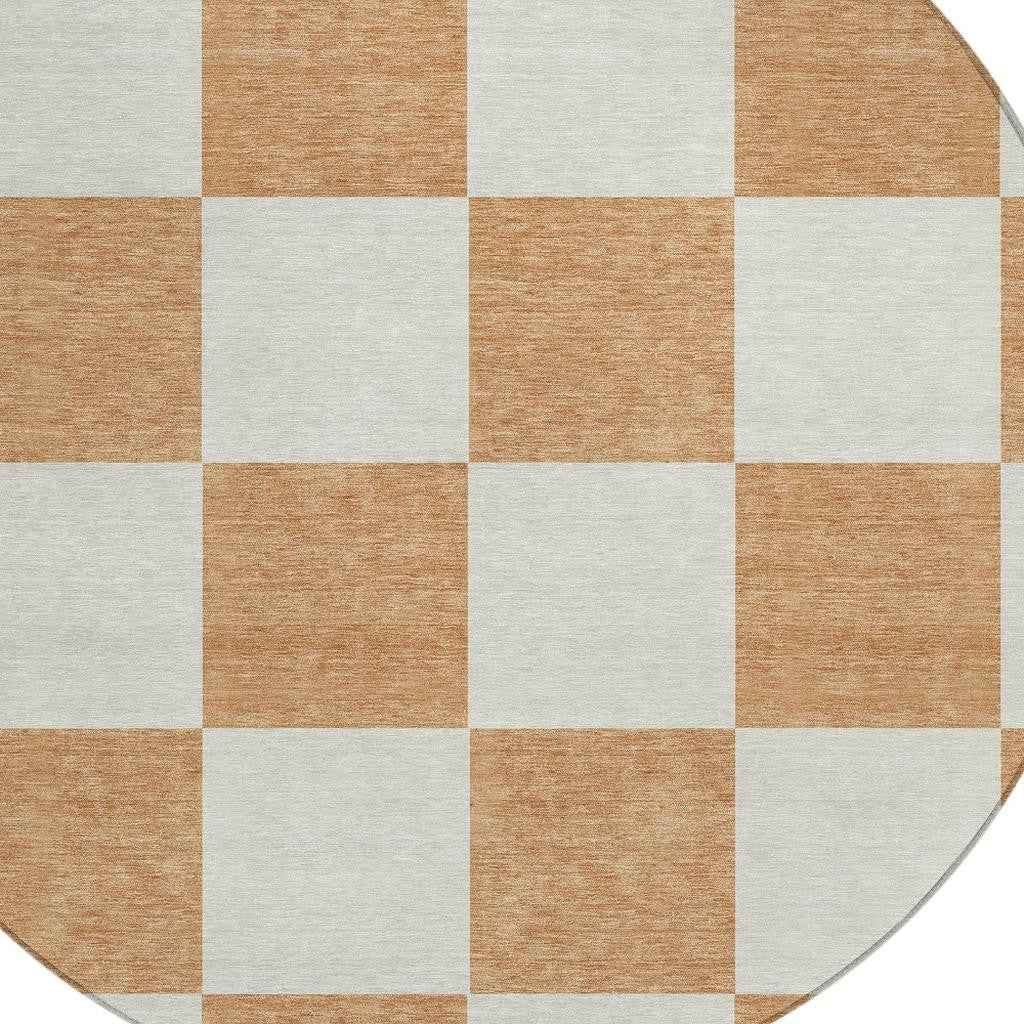 8' Copper And Ivory Round Geometric Washable Indoor Outdoor Area Rug
