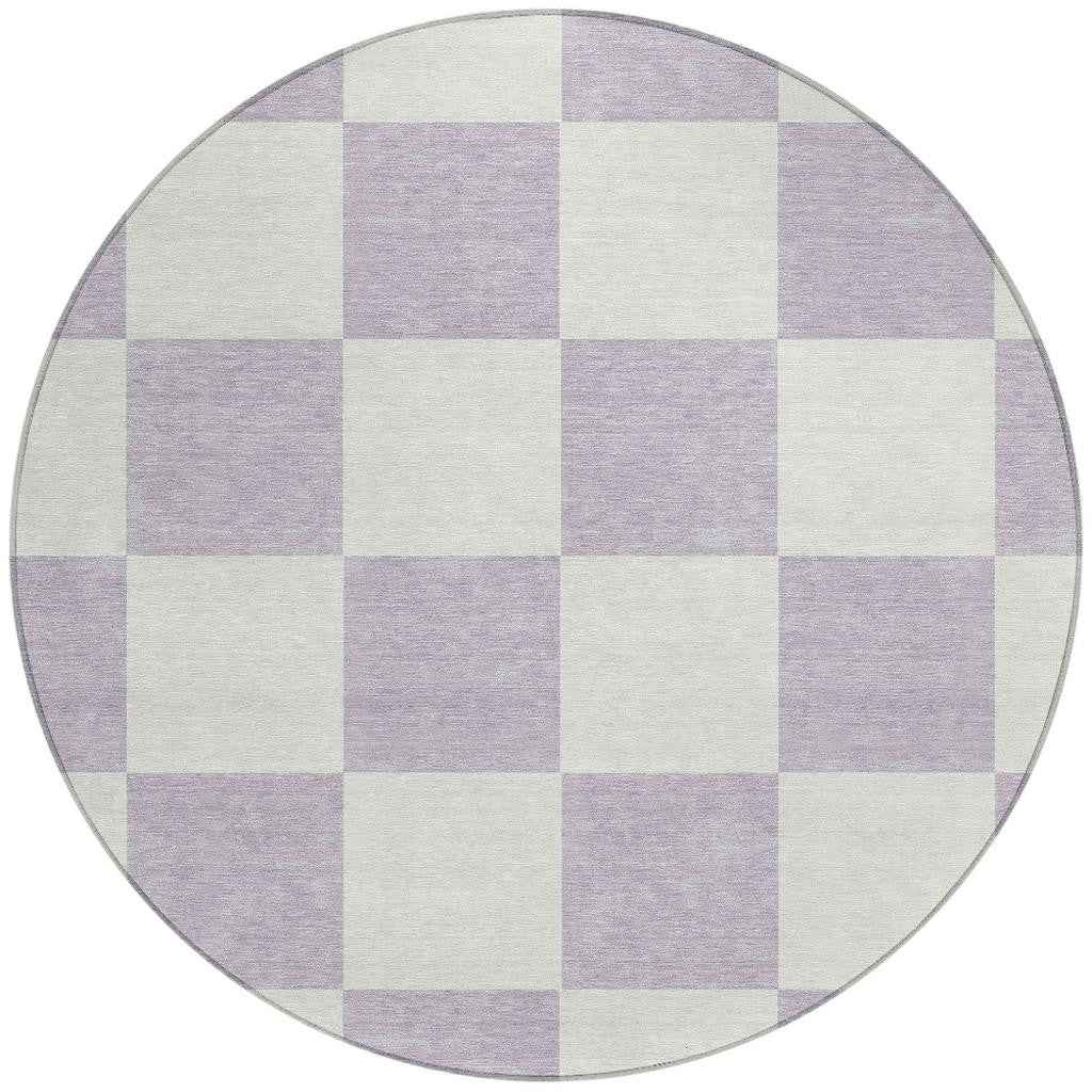 8' Lavender And Ivory Round Geometric Washable Indoor Outdoor Area Rug