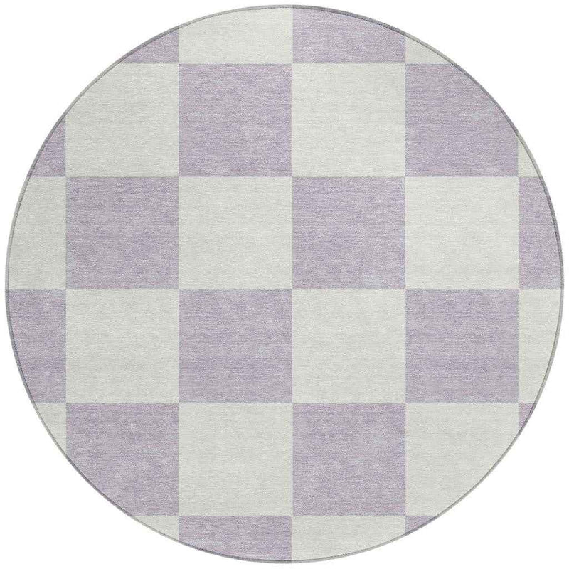 8' Lavender And Ivory Round Geometric Washable Indoor Outdoor Area Rug