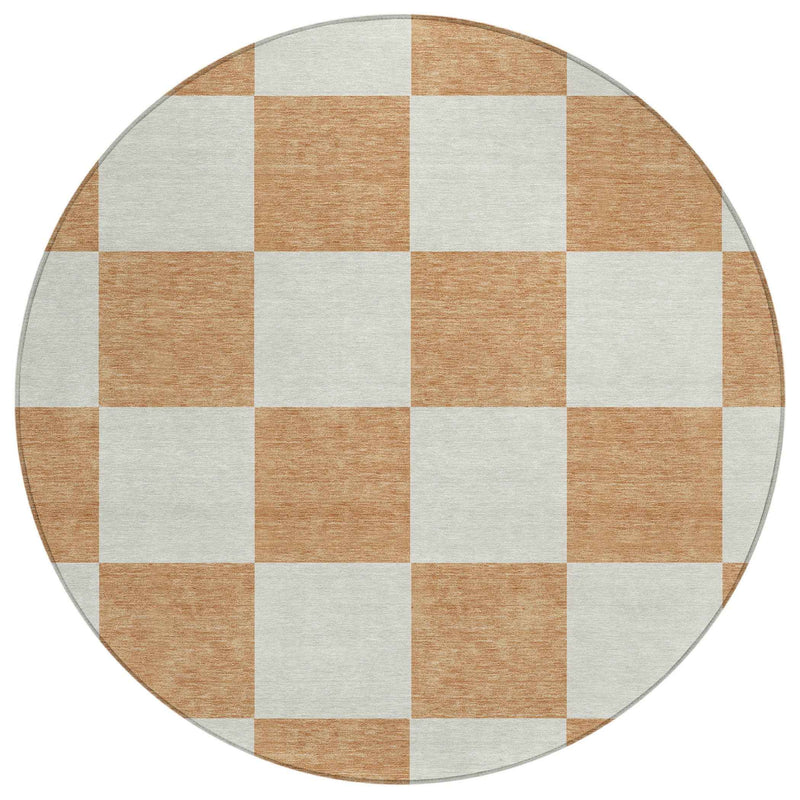 8' Copper And Ivory Round Geometric Washable Indoor Outdoor Area Rug