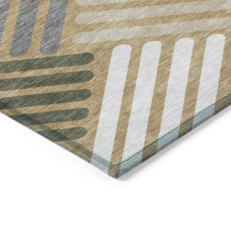 8' X 10' Gold Ivory And Charcoal Geometric Washable Indoor Outdoor Area Rug