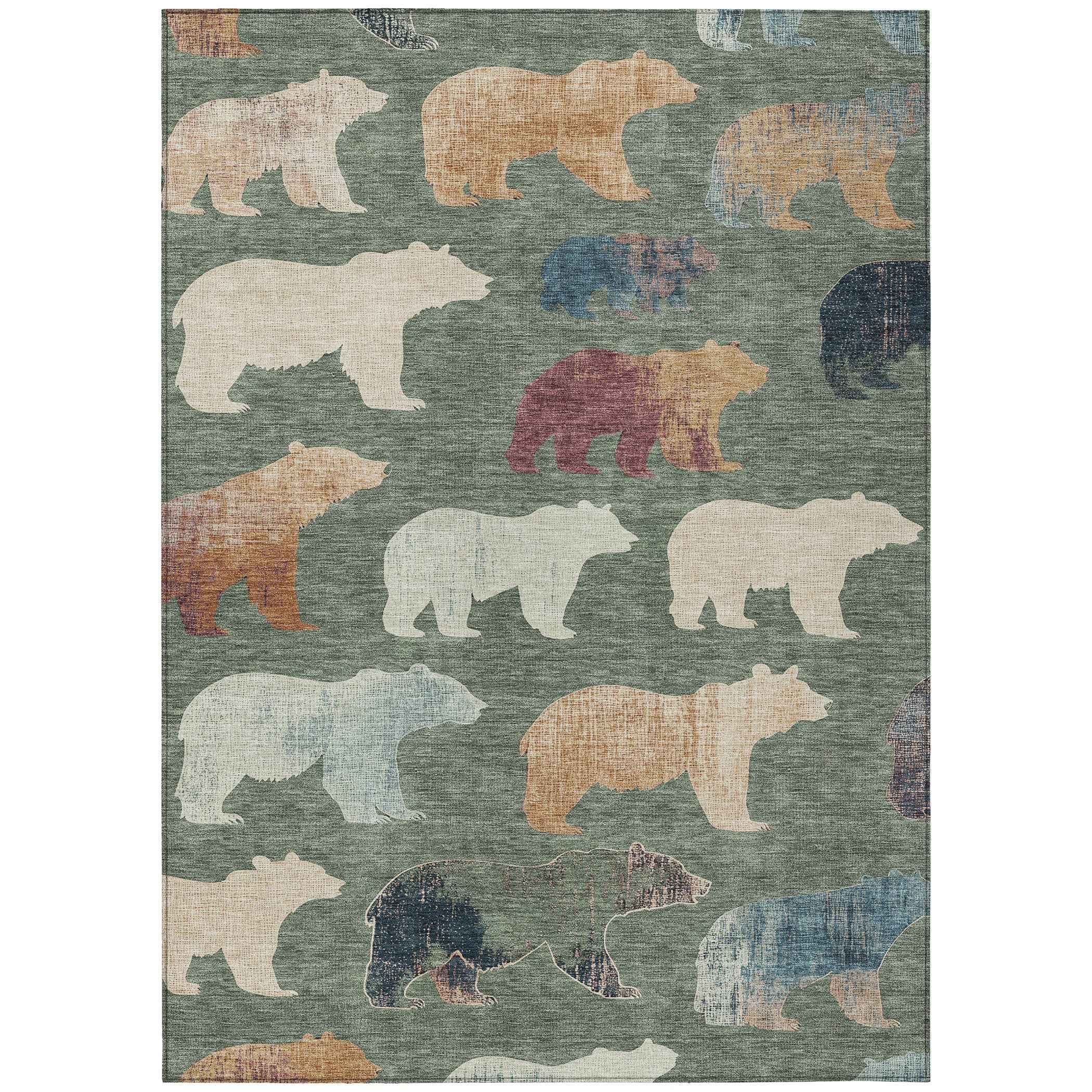 8' X 10' Green Ivory And Copper Animal Print Washable Indoor Outdoor Area Rug
