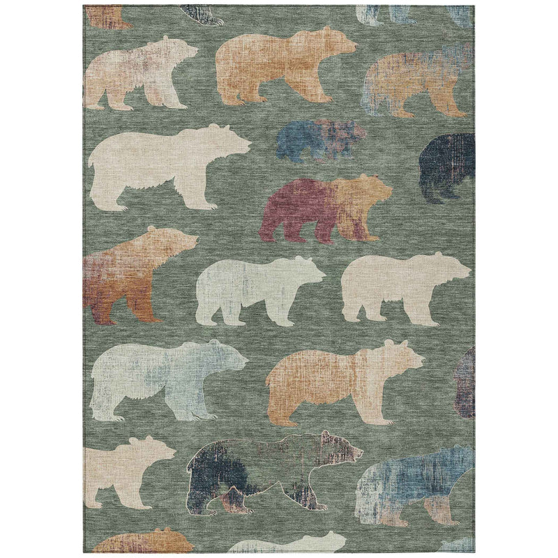 8' X 10' Green Ivory And Copper Animal Print Washable Indoor Outdoor Area Rug