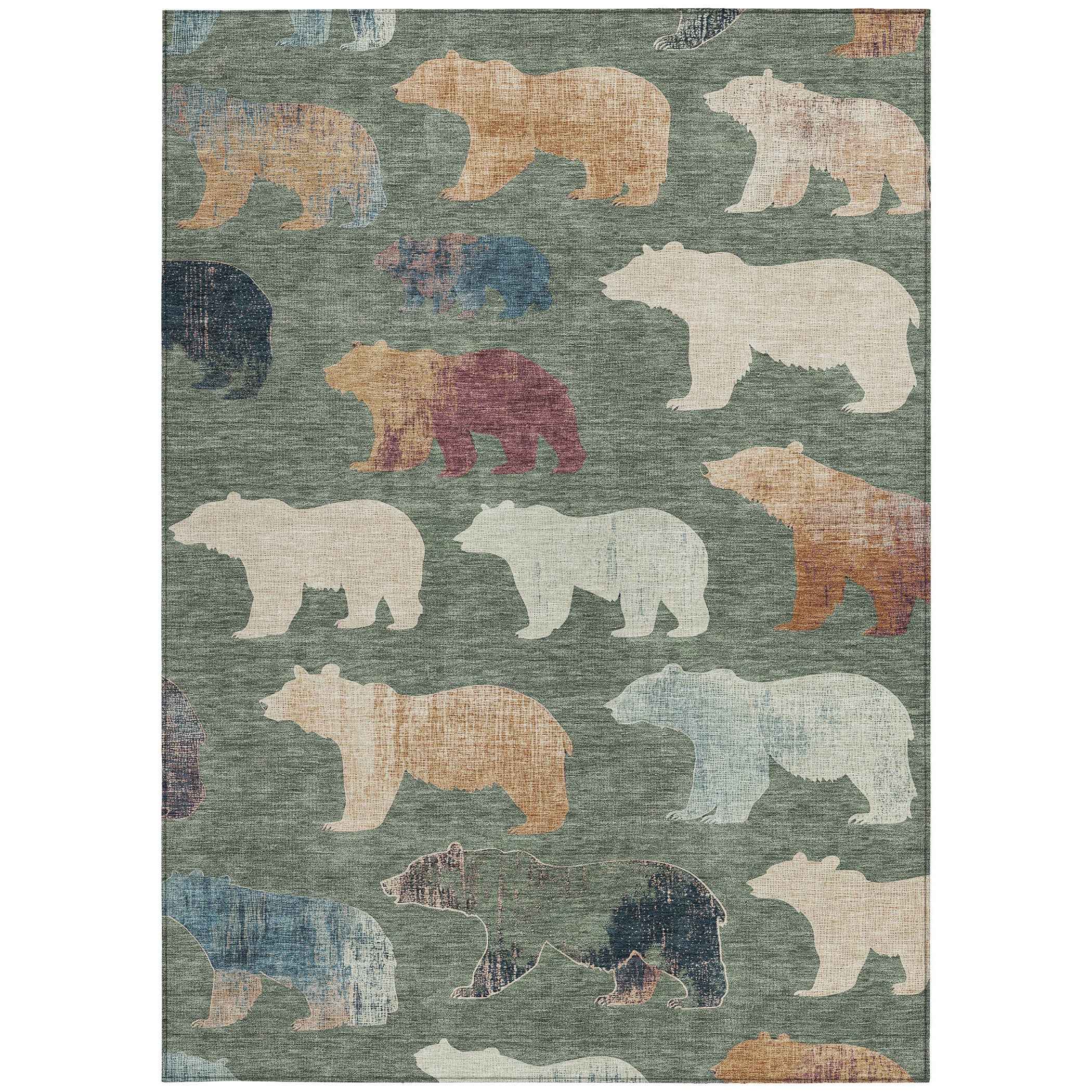 8' X 10' Green Ivory And Copper Animal Print Washable Indoor Outdoor Area Rug