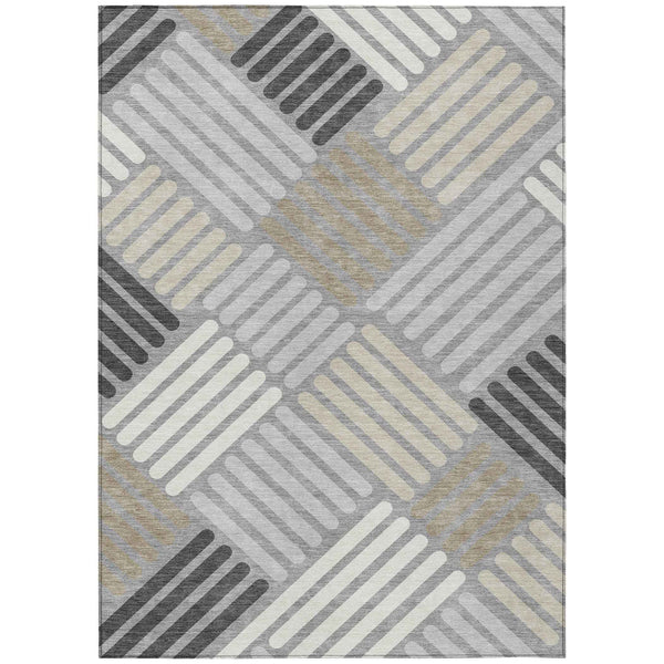 8' X 10' Gray Ivory And Tan Geometric Washable Indoor Outdoor Area Rug