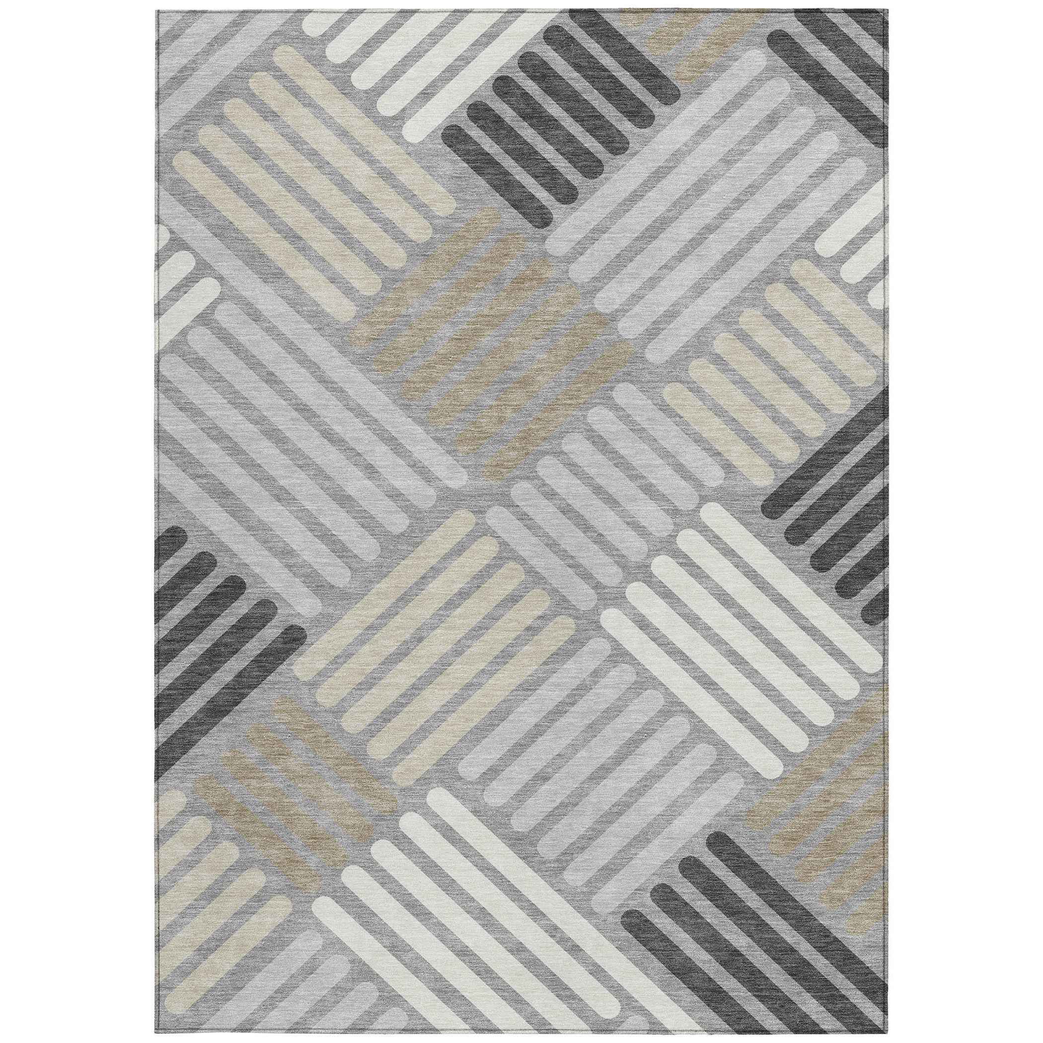 8' X 10' Gray Ivory And Tan Geometric Washable Indoor Outdoor Area Rug