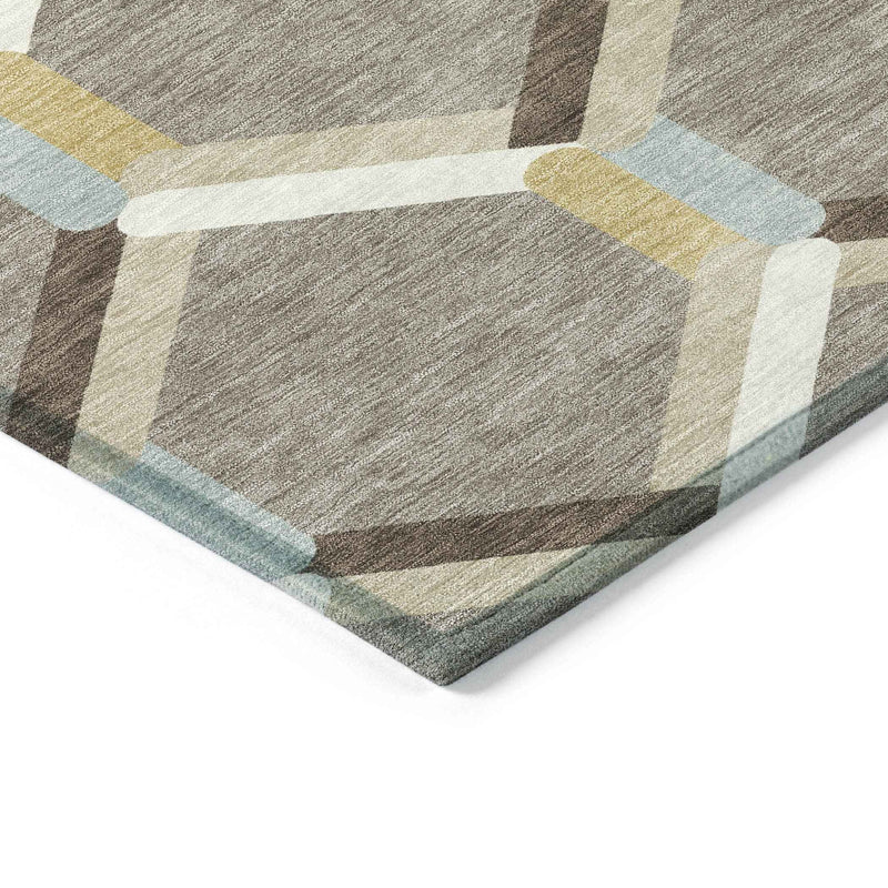 8' X 10' Brown Ivory And Beige Geometric Washable Indoor Outdoor Area Rug