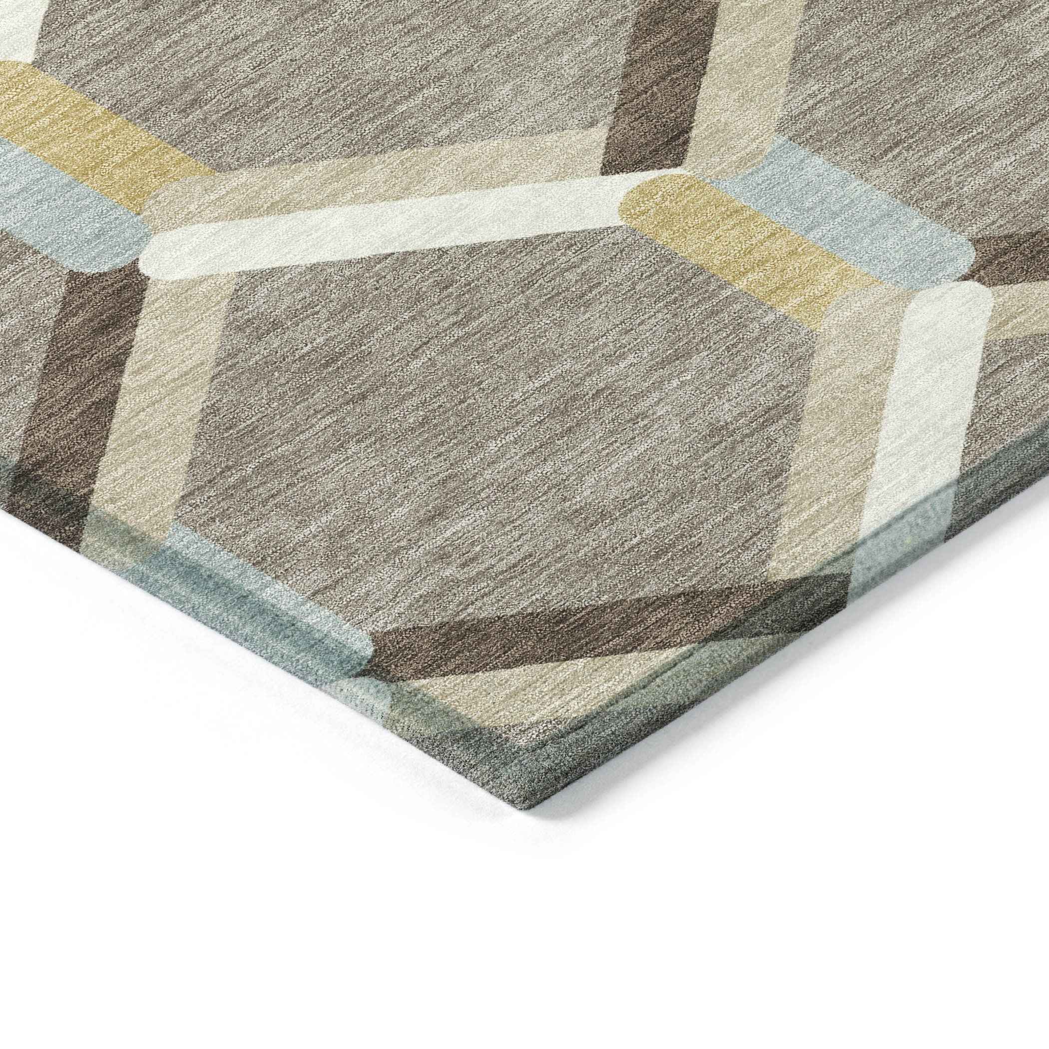 3' X 5' Brown Ivory And Beige Geometric Washable Indoor Outdoor Area Rug