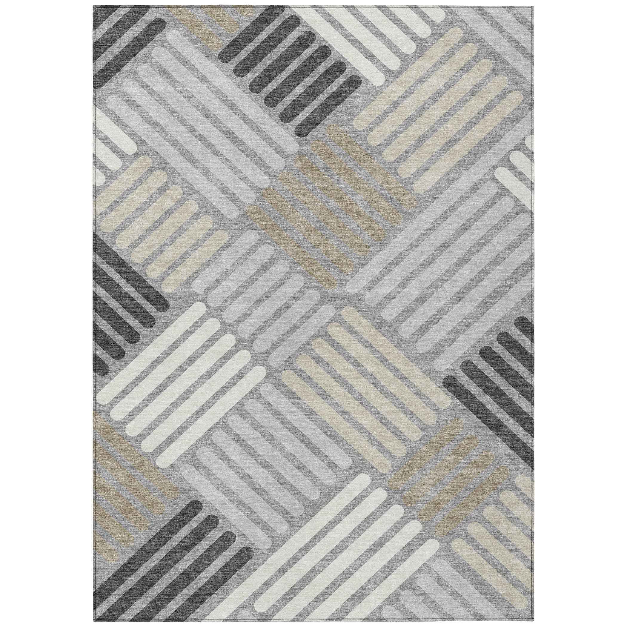 3' X 5' Gray Ivory And Tan Geometric Washable Indoor Outdoor Area Rug
