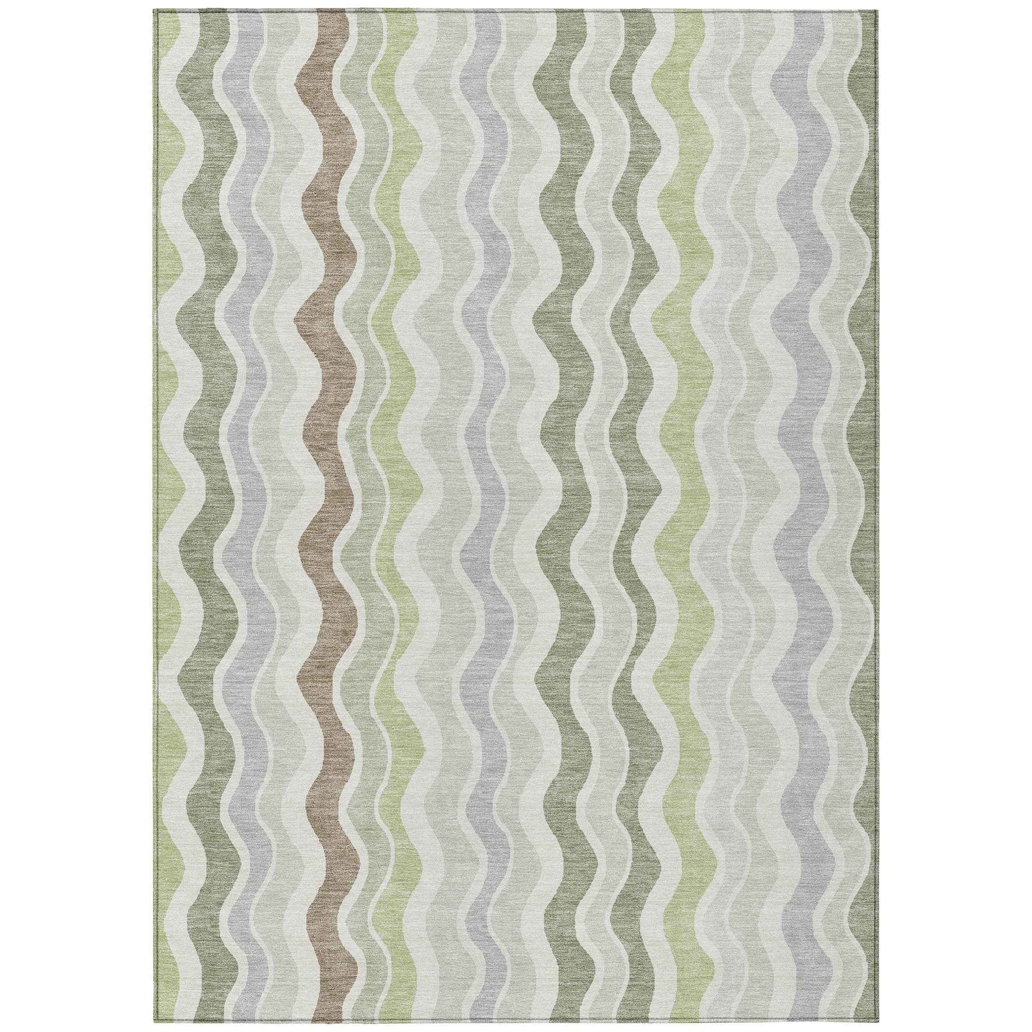 3' X 5' Artichoke Green Ivory And Brown Striped Washable Indoor Outdoor Area Rug