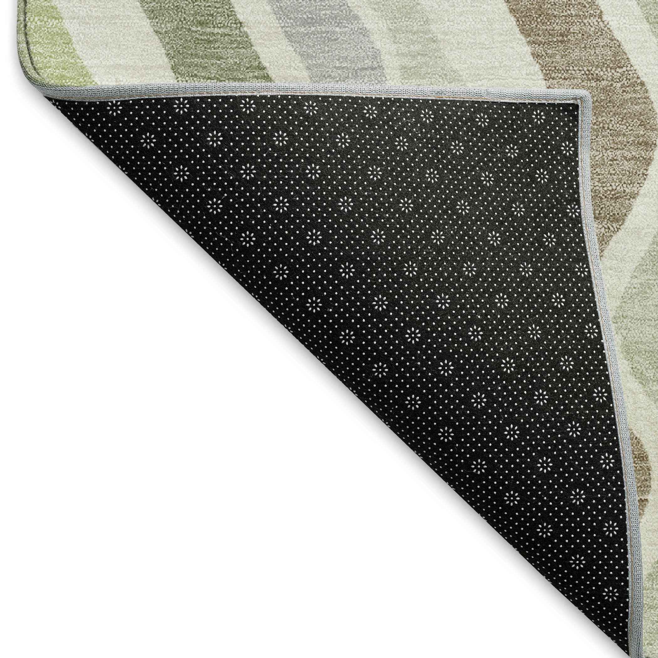 3' X 5' Artichoke Green Ivory And Brown Striped Washable Indoor Outdoor Area Rug