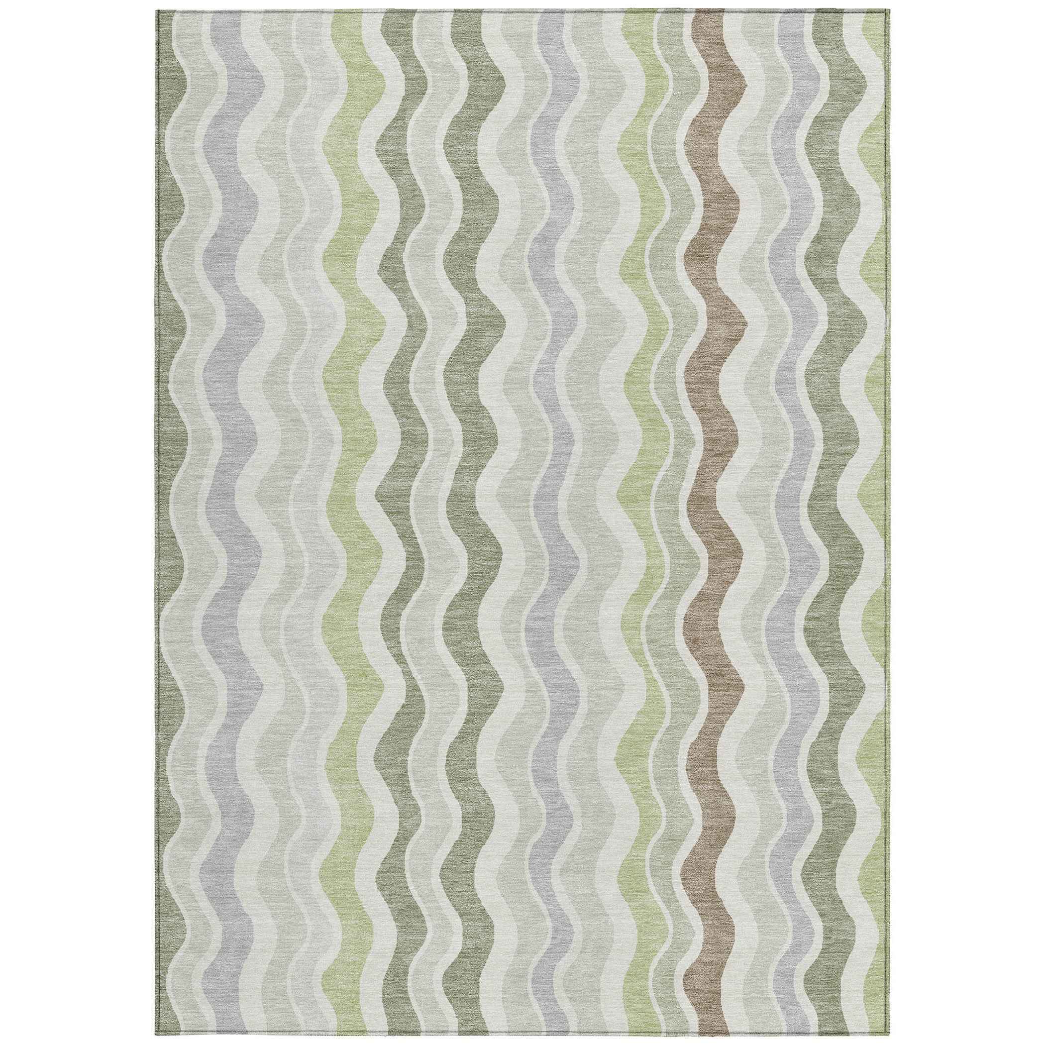 3' X 5' Artichoke Green Ivory And Brown Striped Washable Indoor Outdoor Area Rug