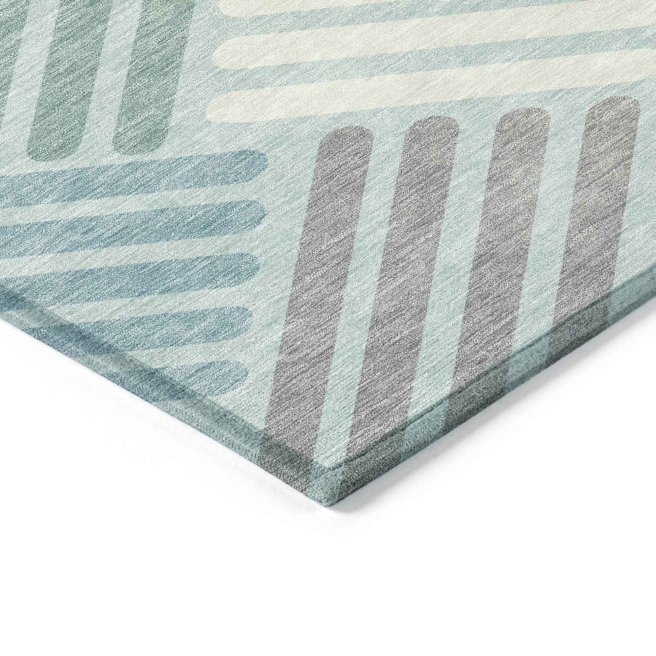 5' X 8' Pale Aqua Wheat And Ivory Geometric Washable Indoor Outdoor Area Rug