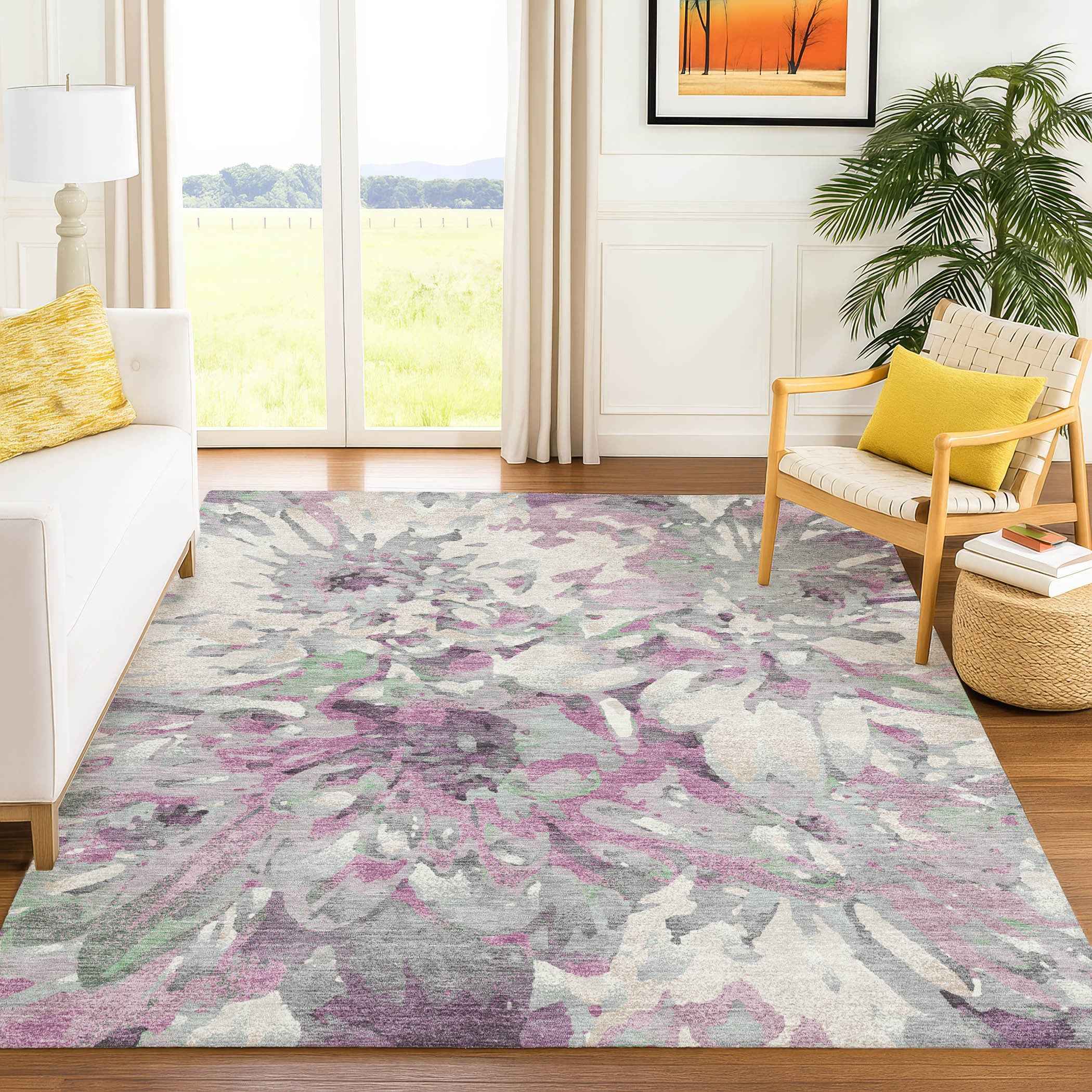 9' X 12' Blush Ivory And Gray Floral Washable Indoor Outdoor Area Rug
