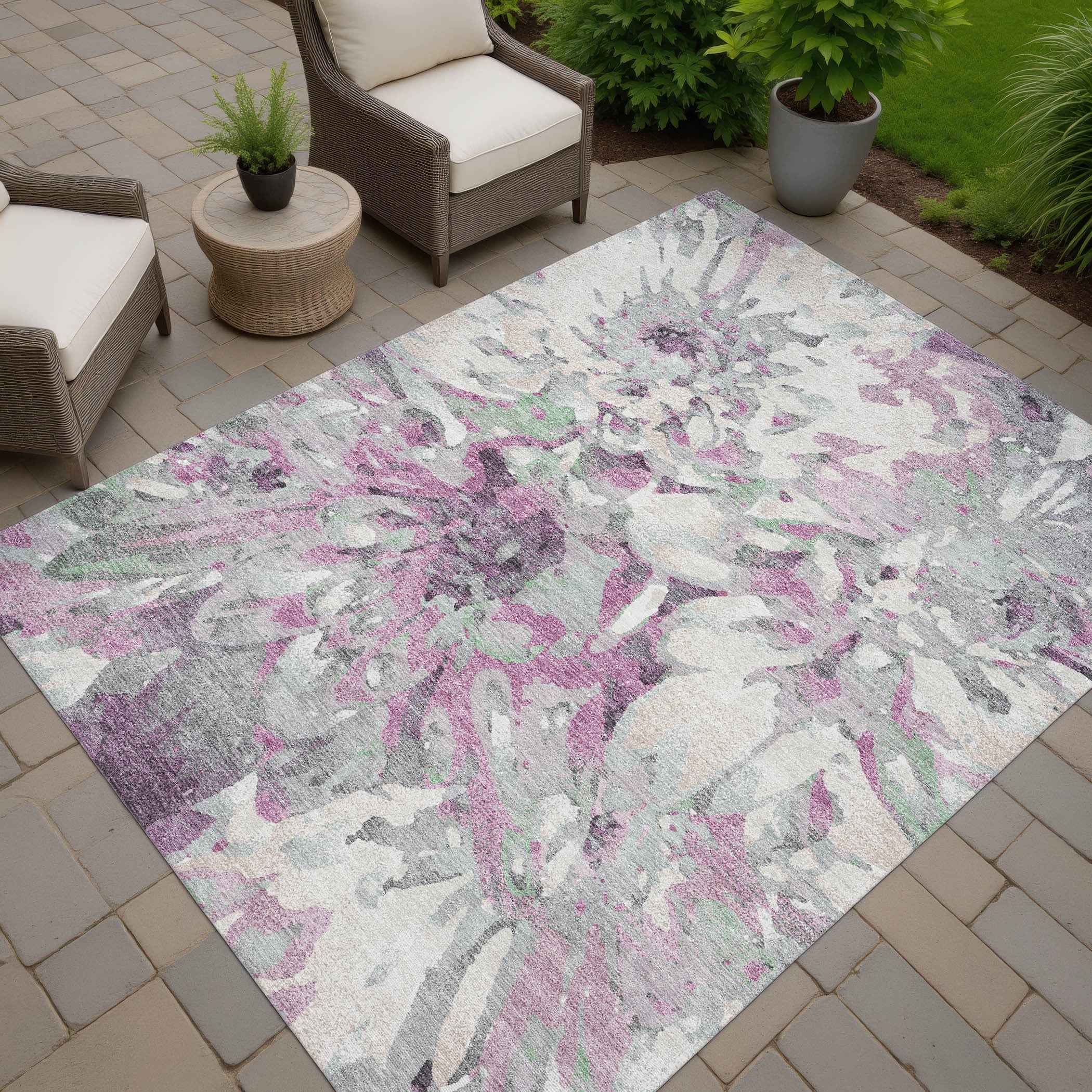 9' X 12' Blush Ivory And Gray Floral Washable Indoor Outdoor Area Rug