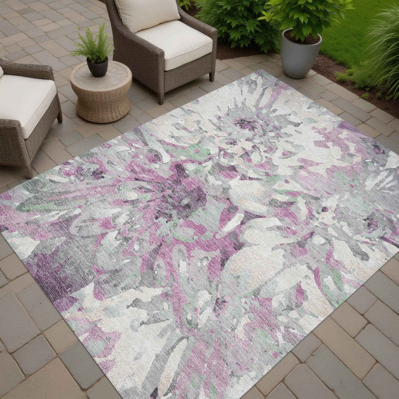 9' X 12' Blush Ivory And Gray Floral Washable Indoor Outdoor Area Rug