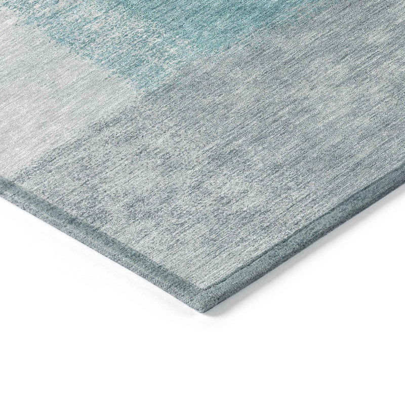 9' X 12' Teal Blue Ivory And Gray Abstract Washable Indoor Outdoor Area Rug