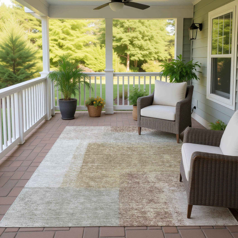 9' X 12' Gold Ivory And Gray Abstract Washable Indoor Outdoor Area Rug