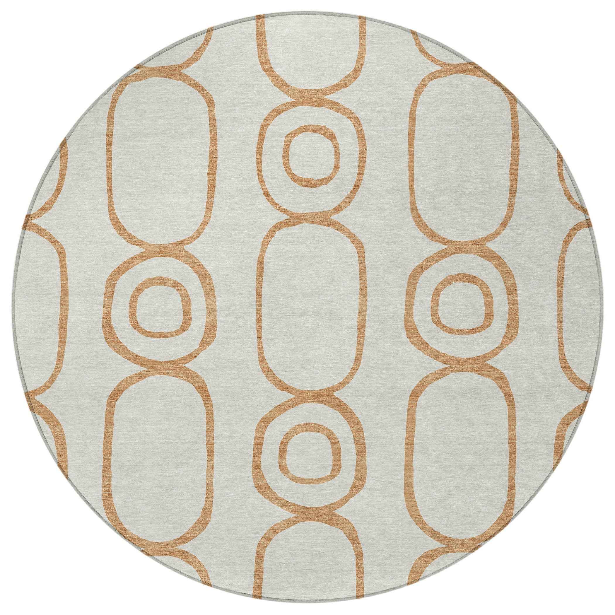 8' Copper And Ivory Round Geometric Washable Indoor Outdoor Area Rug