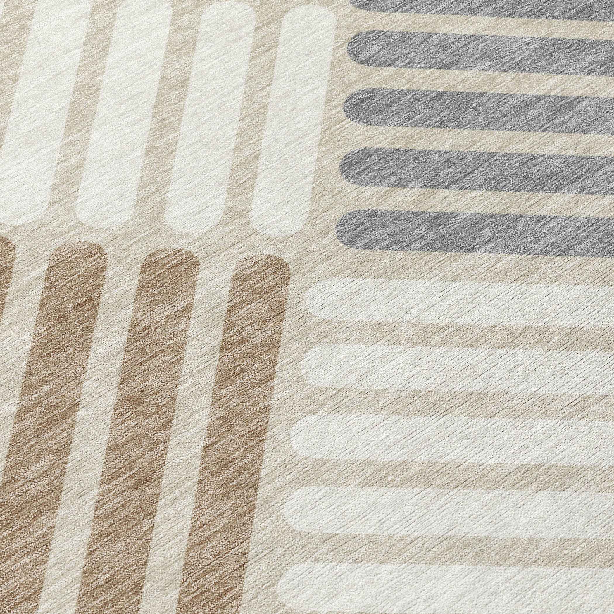 8' Copper Ivory And Rust Round Geometric Washable Indoor Outdoor Area Rug