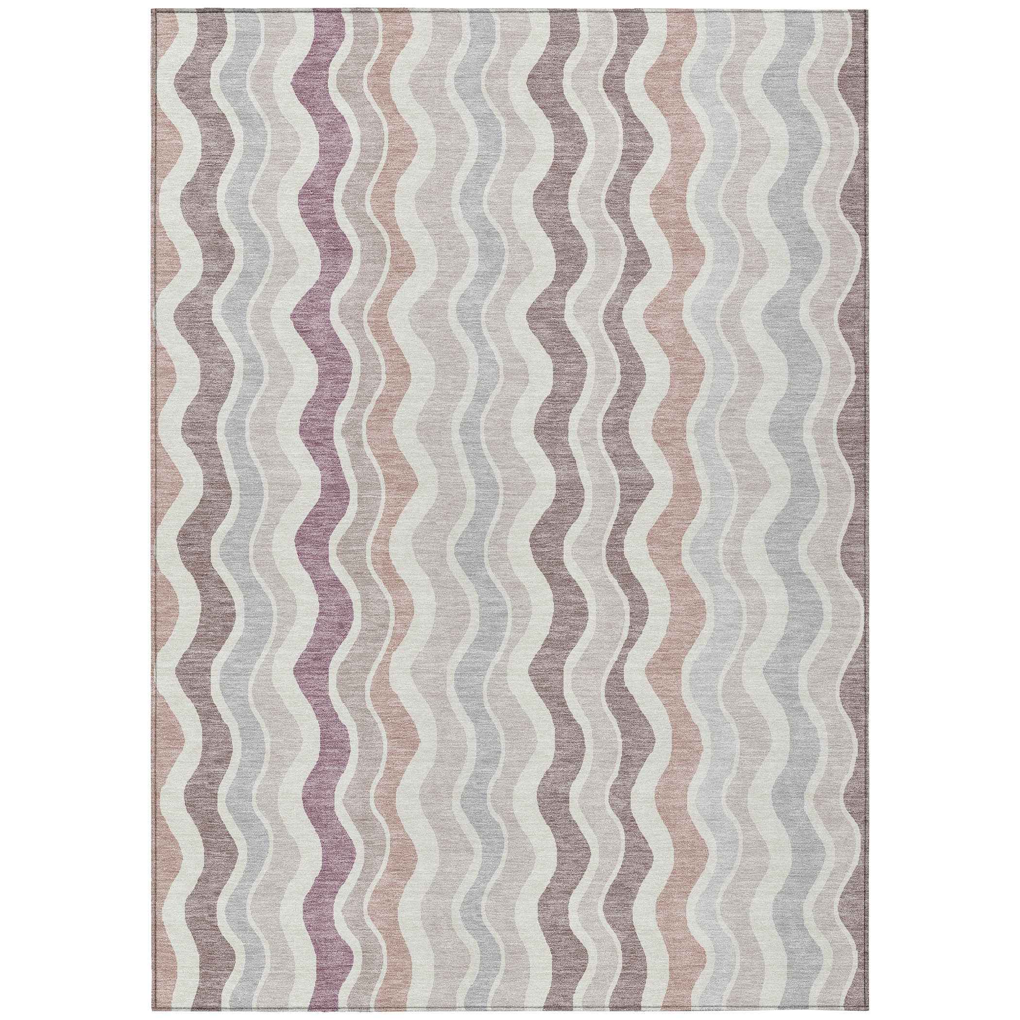 9' X 12' Blush Ivory And Taupe Striped Washable Indoor Outdoor Area Rug