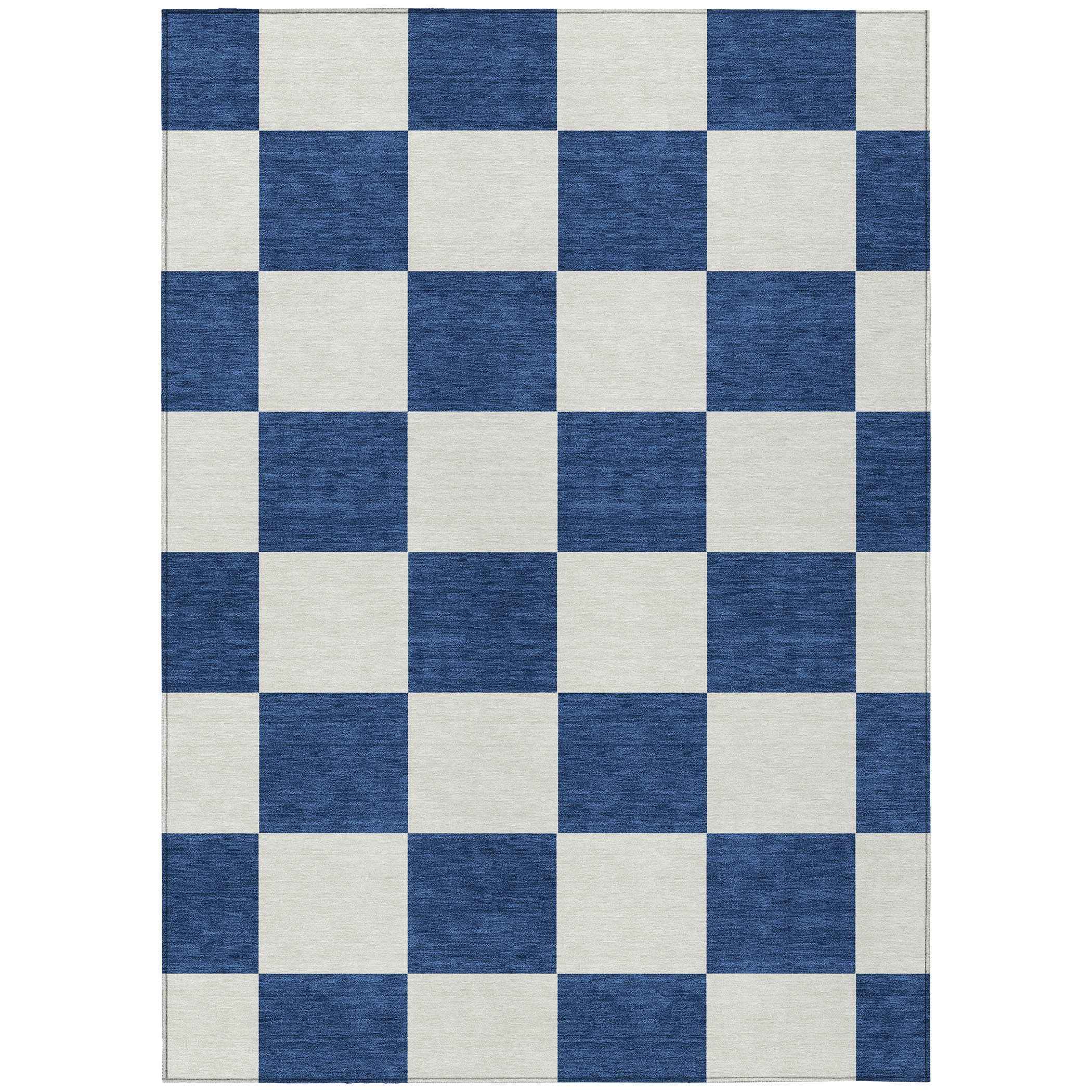 9' X 12' Navy Blue And Ivory Geometric Washable Indoor Outdoor Area Rug