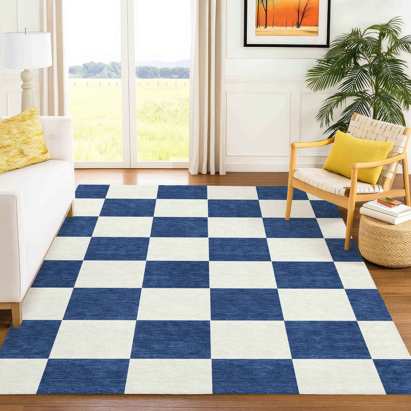 9' X 12' Navy Blue And Ivory Geometric Washable Indoor Outdoor Area Rug