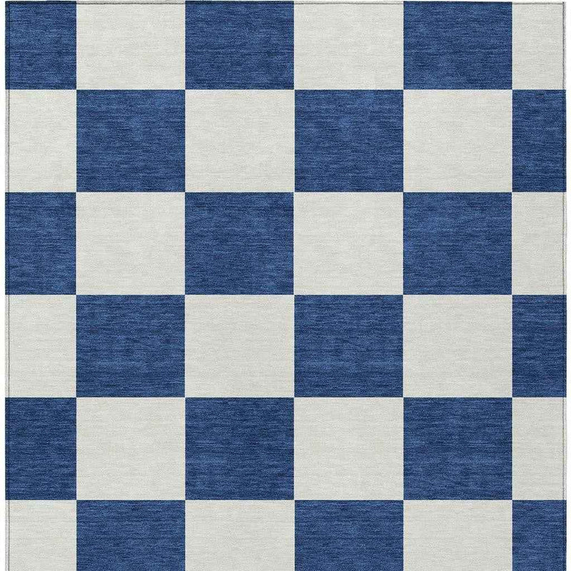 9' X 12' Navy Blue And Ivory Geometric Washable Indoor Outdoor Area Rug