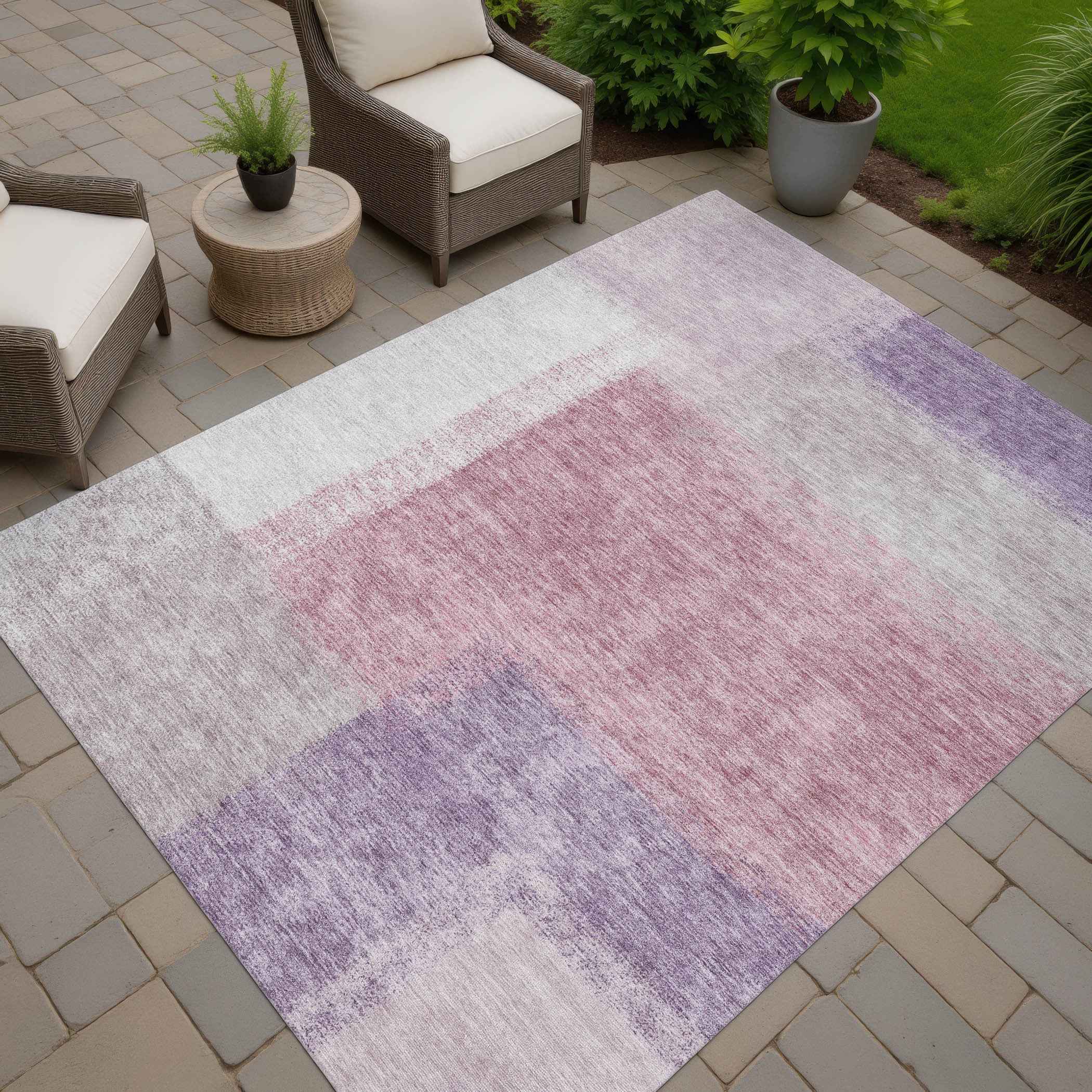 9' X 12' Blush Ivory And Gray Abstract Washable Indoor Outdoor Area Rug