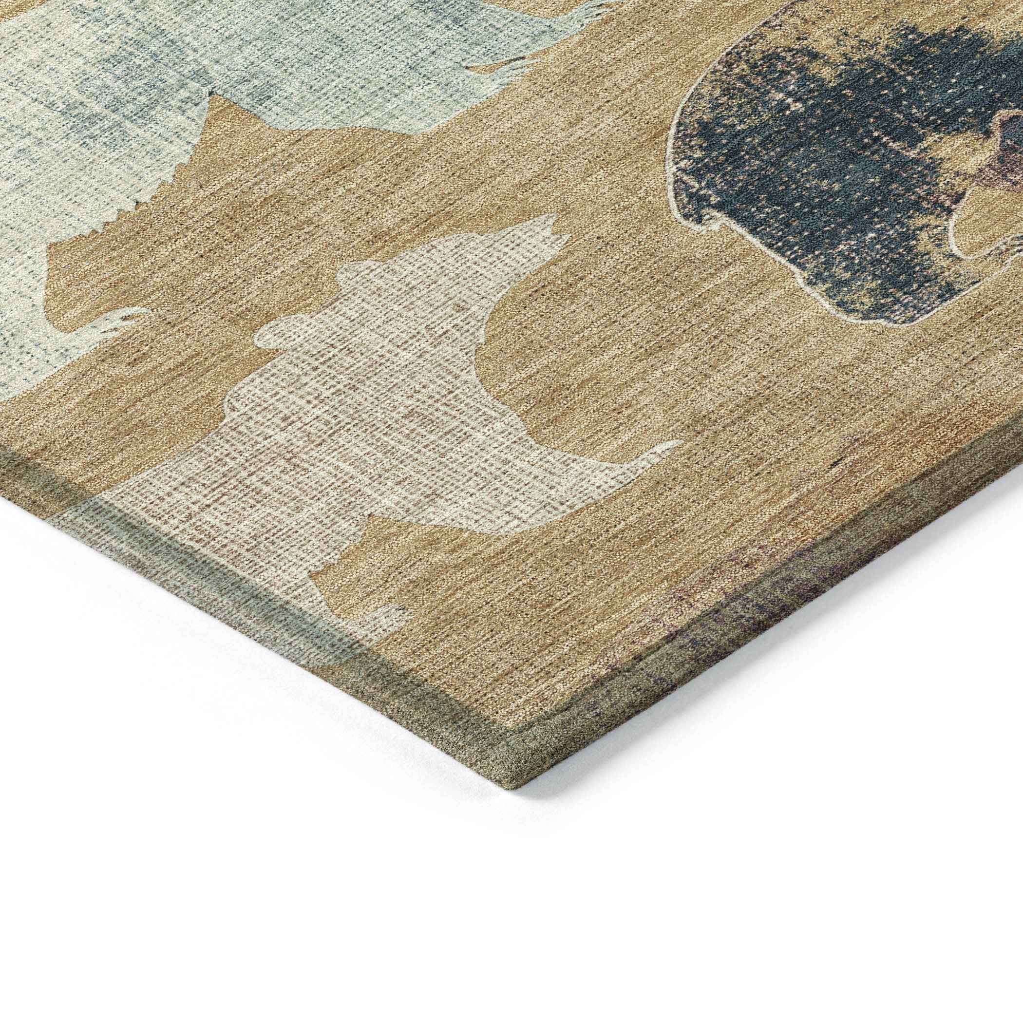 10' X 14' Gold Ivory And Blue Animal Print Washable Indoor Outdoor Area Rug