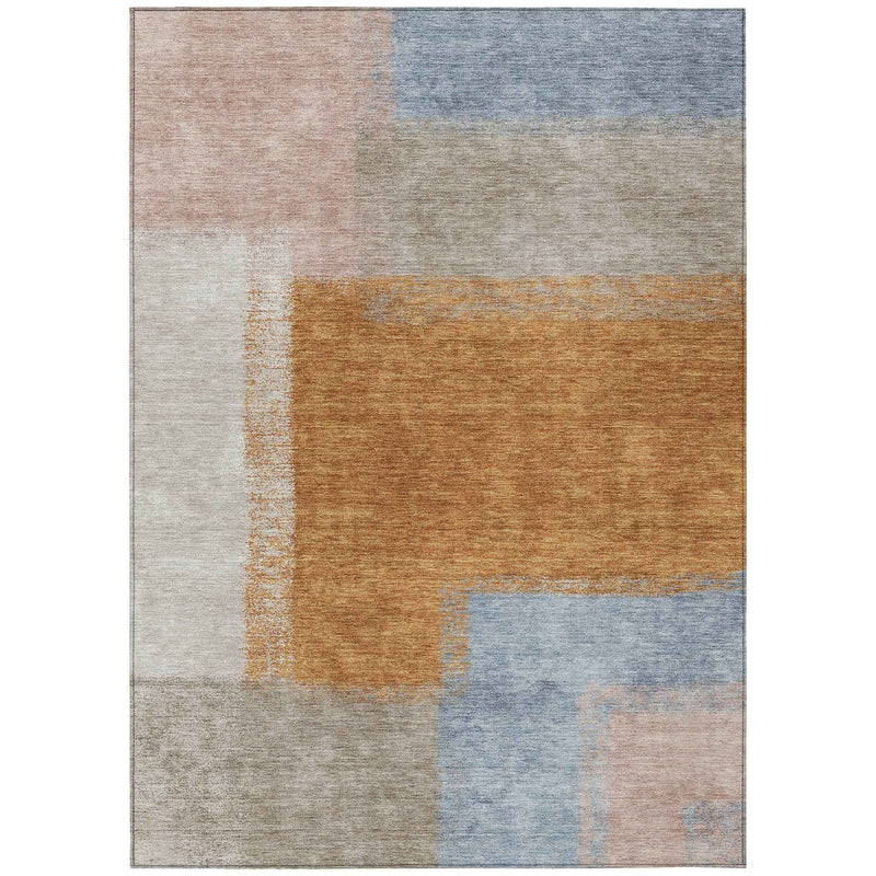 10' X 14' Rust Ivory And Blue Abstract Washable Indoor Outdoor Area Rug
