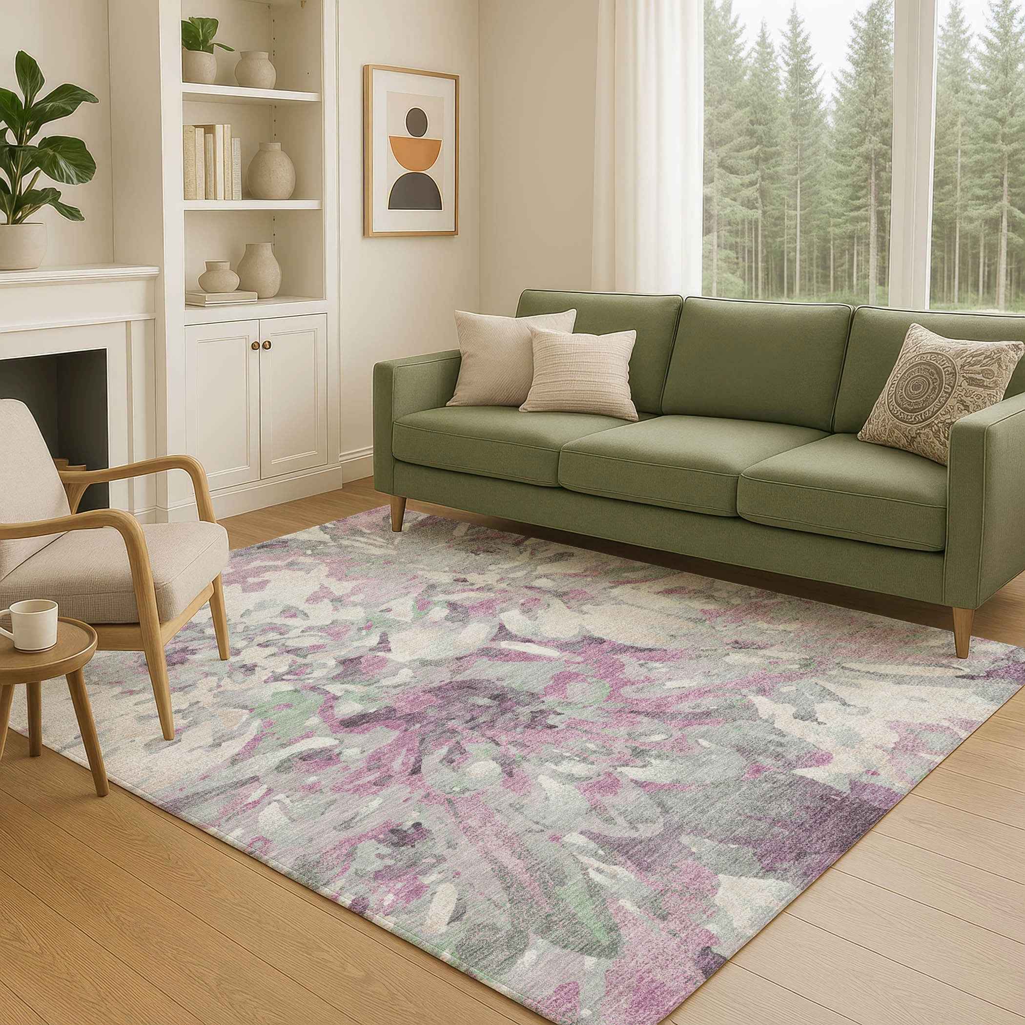 8' X 10' Blush Ivory And Gray Floral Washable Indoor Outdoor Area Rug