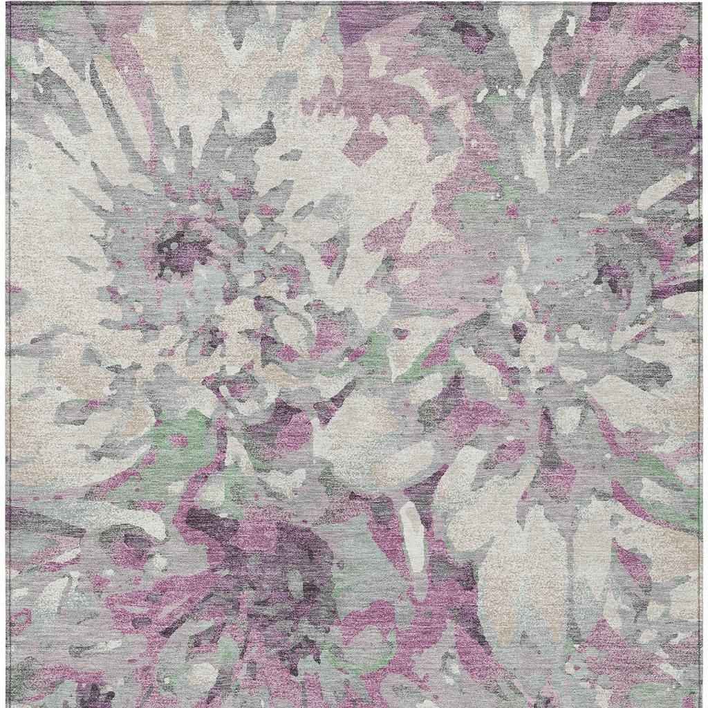 8' X 10' Blush Ivory And Gray Floral Washable Indoor Outdoor Area Rug