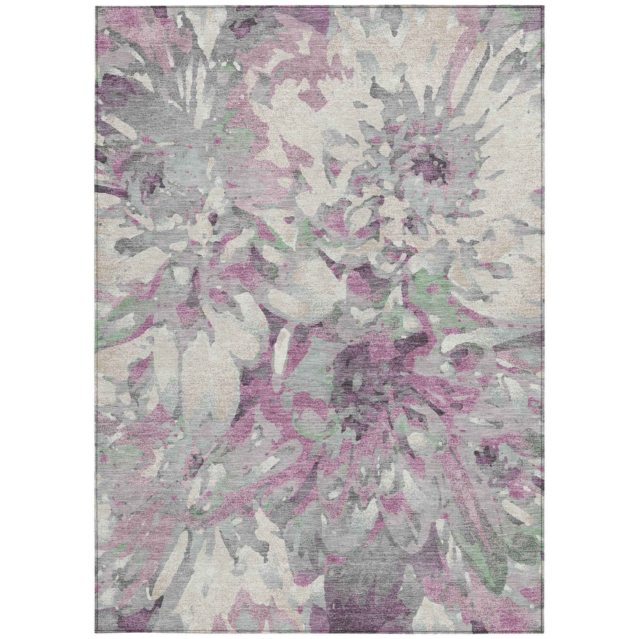 8' X 10' Blush Ivory And Gray Floral Washable Indoor Outdoor Area Rug