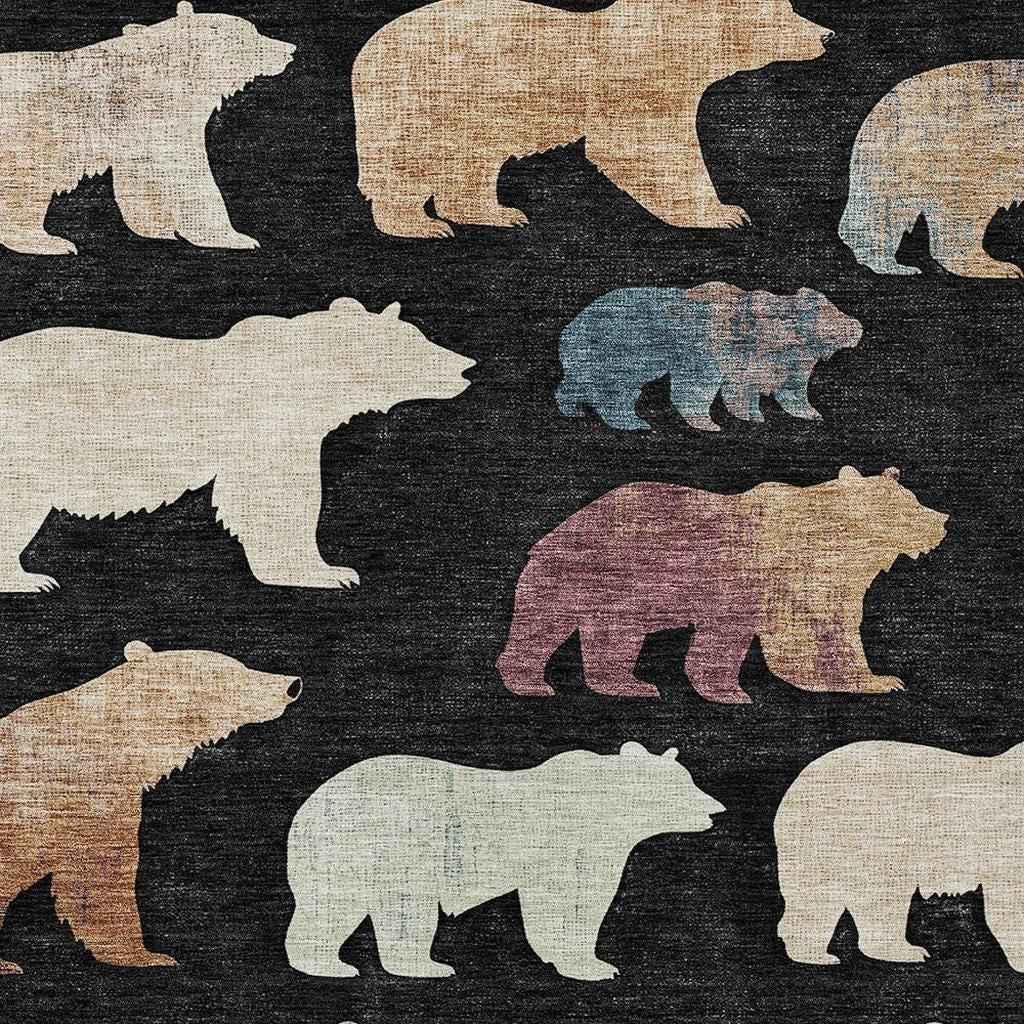 5' X 8' Black Ivory And Brown Animal Print Washable Indoor Outdoor Area Rug